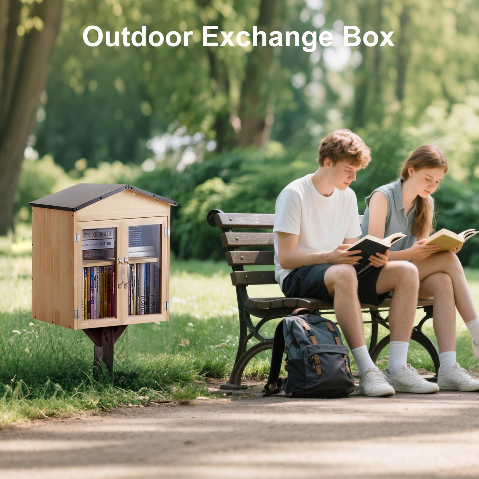 KERUYUNLA 2-Tier Indoor/Outdoor Little Library Book Exchange Box – Durable We…