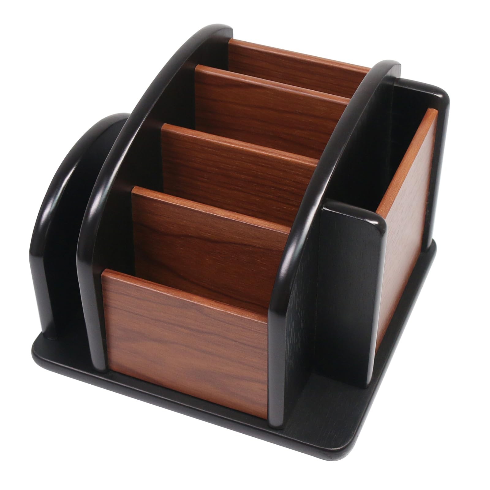 Wooden Remote Control Holder, 6 Compartments Wood Coffee Table Organizer