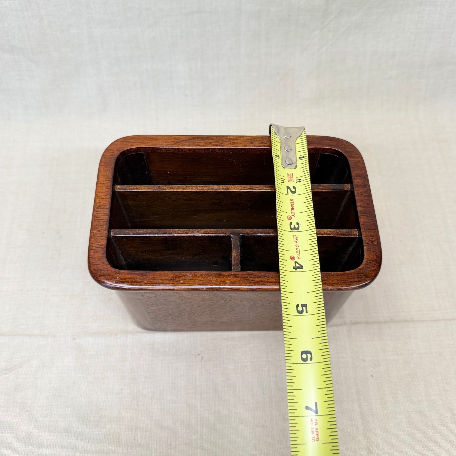 Vintage Wooden Desk Organizer Mail Sorter Office Caddy Walnut 1970s