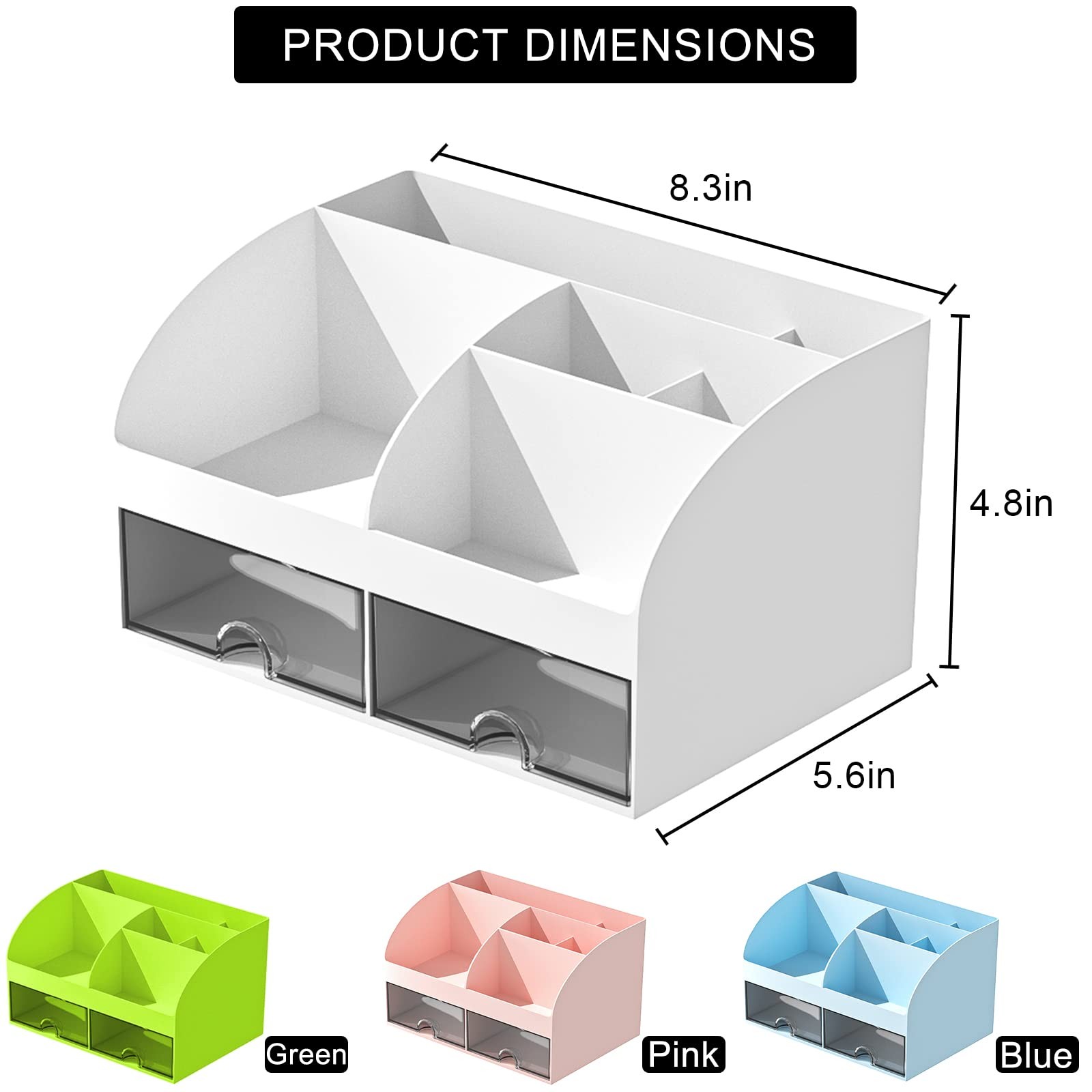 COMFYROOM Desk Organizer, 6 Compartments, 2 Drawers, White, 2~Pack