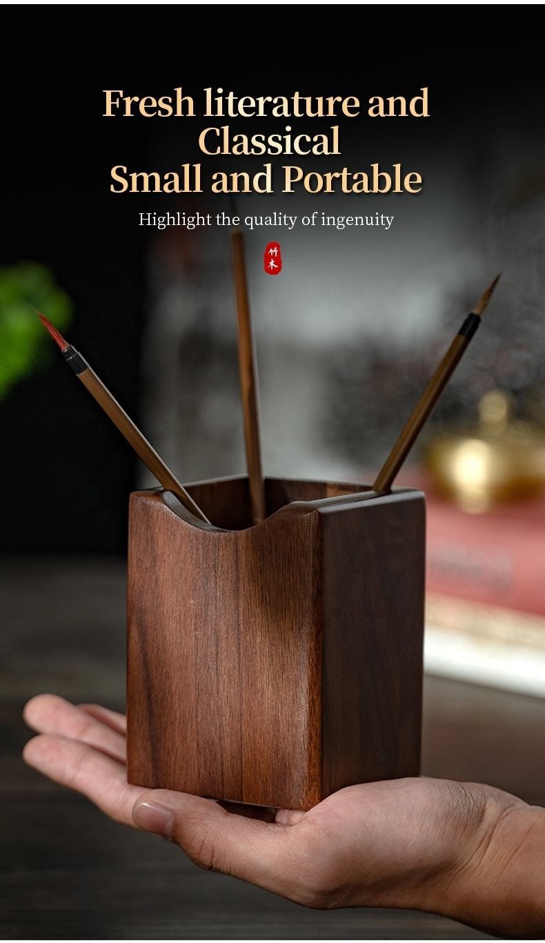 2 Pack Wood Pen Pencil Holder Stand Multi Purpose Natural Wood Pencil Cup Pot