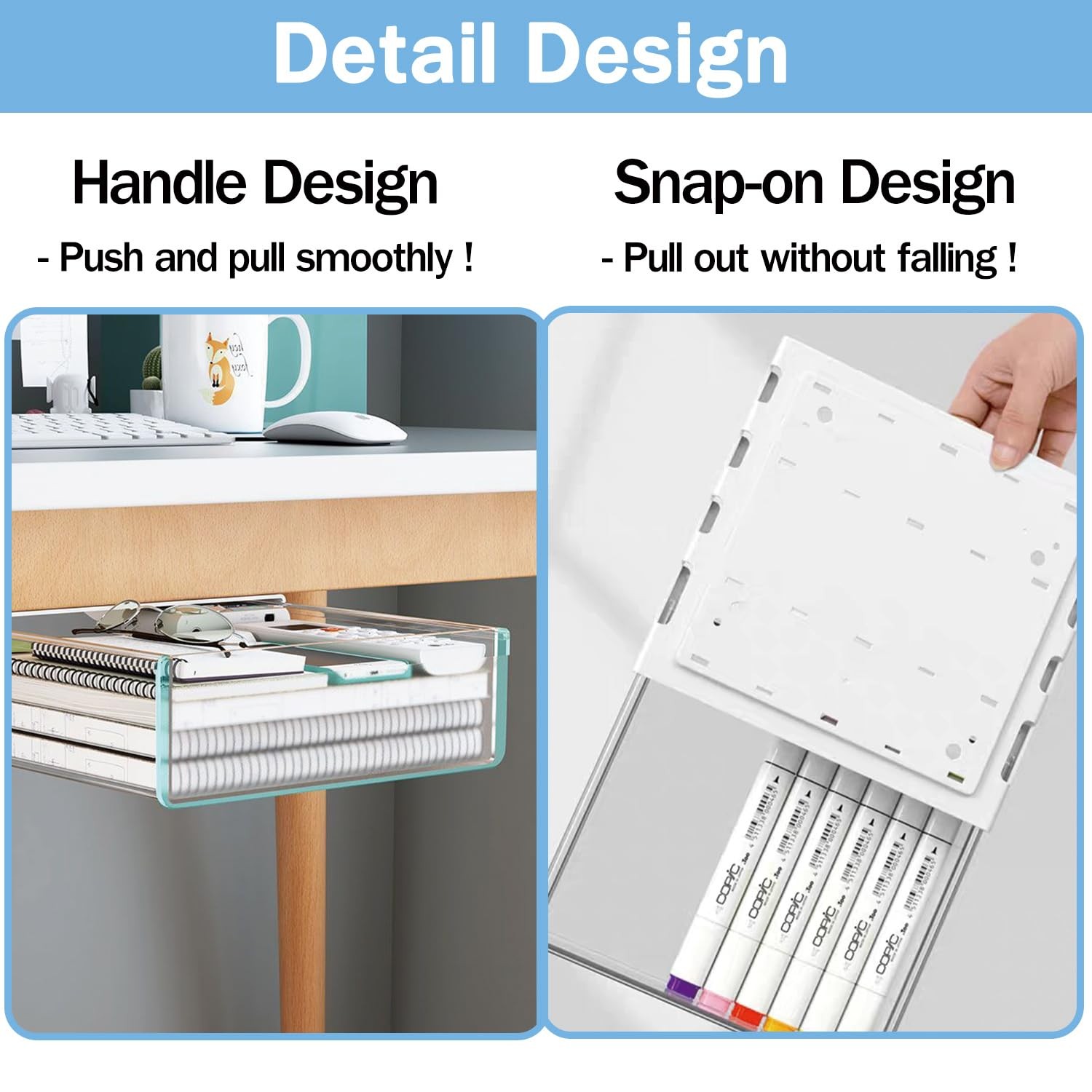 Large Under Desk Table Drawer Storage Organizer A4 Hidden Tray Clear White