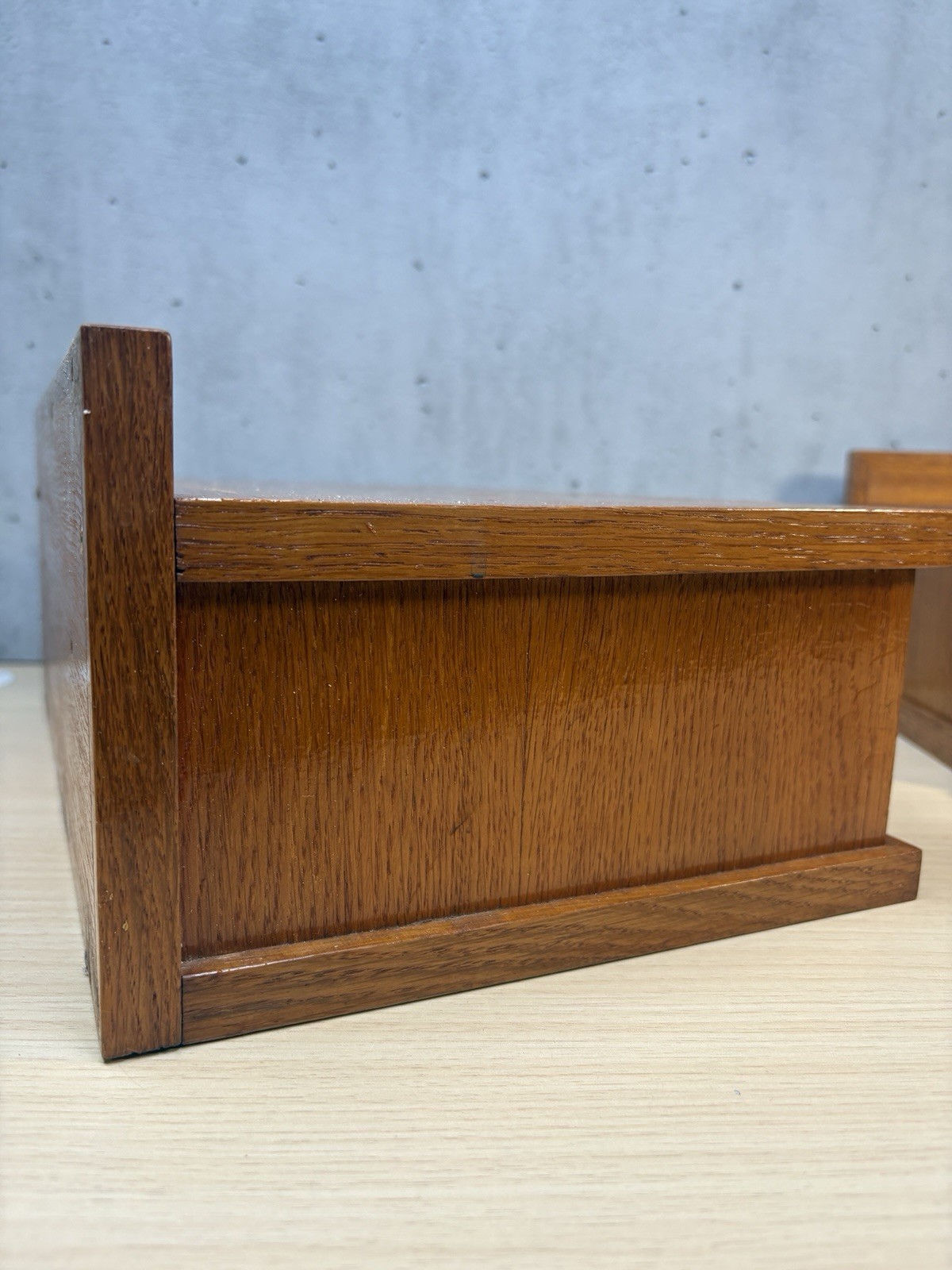 2 Vintage Scandinavian-style wooden shelf small desk organizer Brass Knob Oak