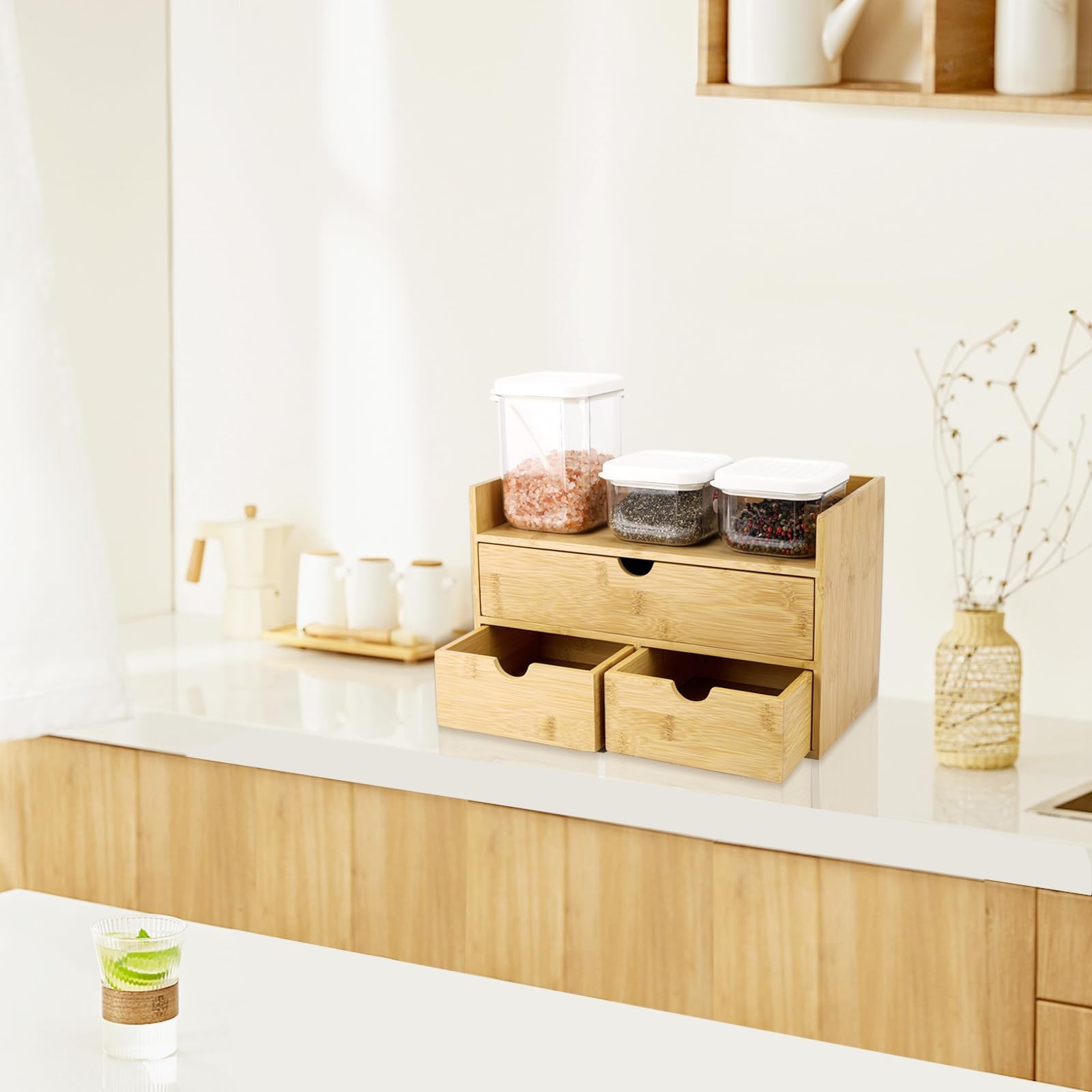 Bamboo Desk Organizer With Drawers Countertop Drawers Counter Storage Box Cor…