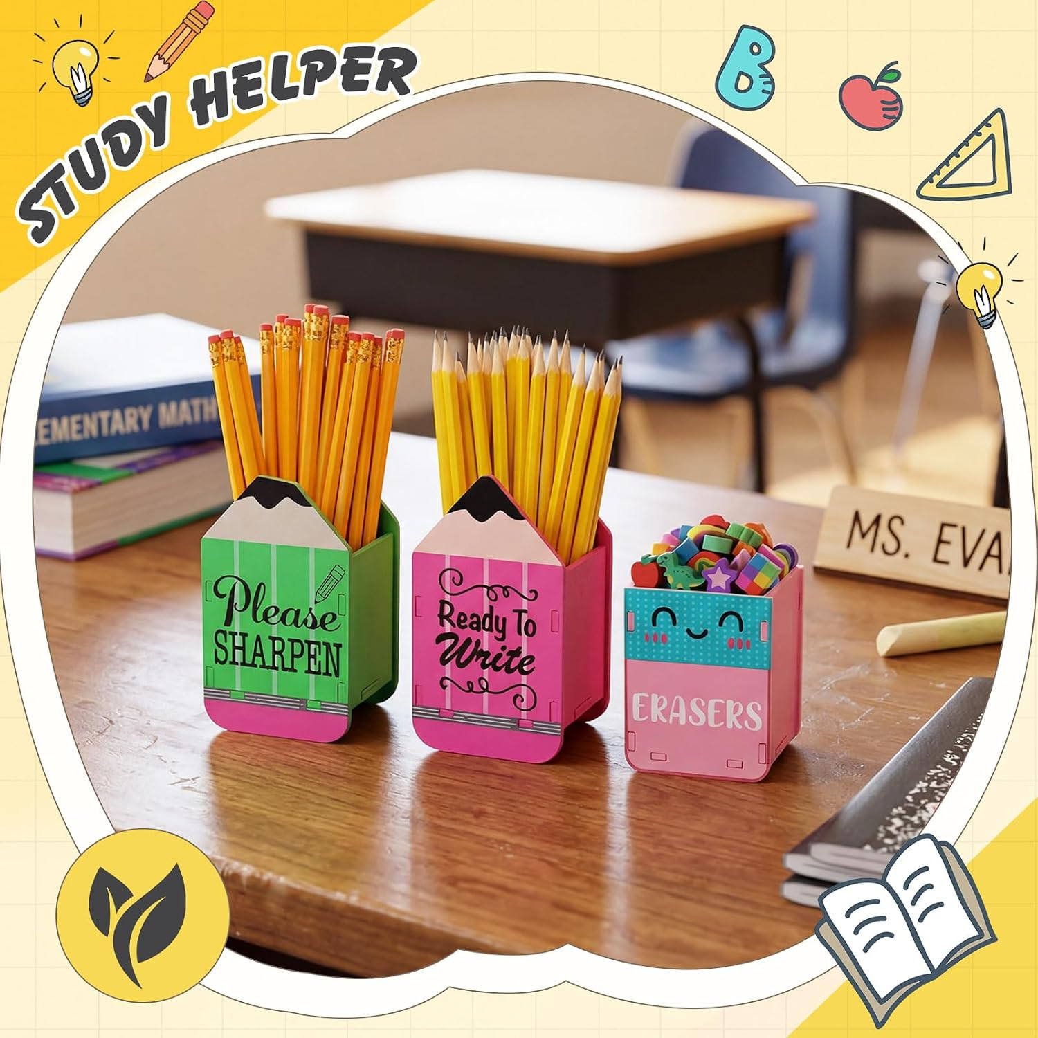 3 Pcs Sharp and Dull Pencil Holder Eraser Buckets Wooden Shaped Dispenser for Ba