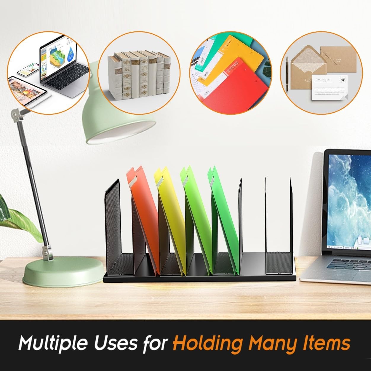 Kuntine.B Desk File Organizer Upright Mesh Desktop 1 Pack 7-Section, Black