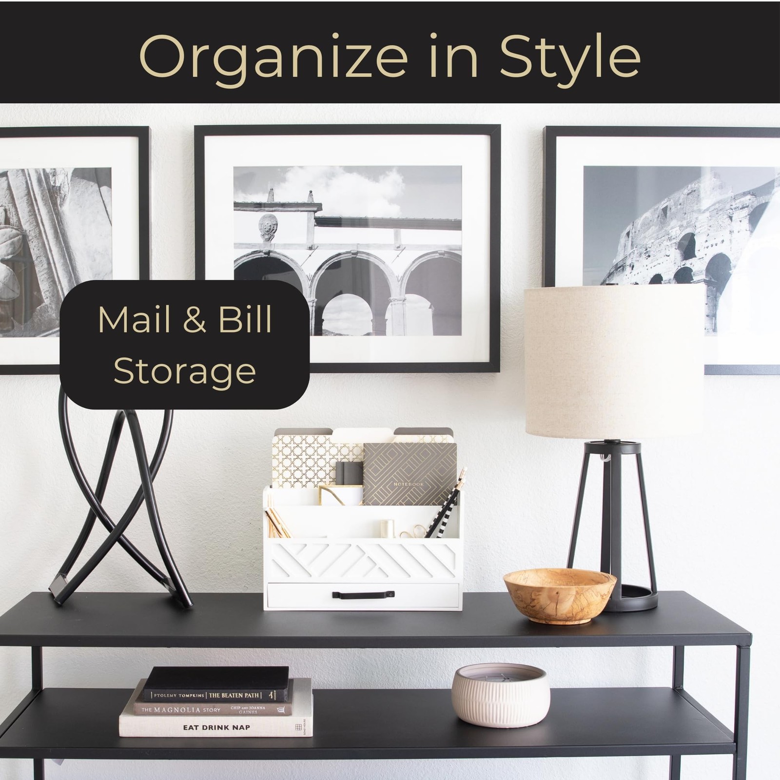 BLU MONACO | Wooden Mail Organizer with Drawer | Mail Organizer Wood Desktop …