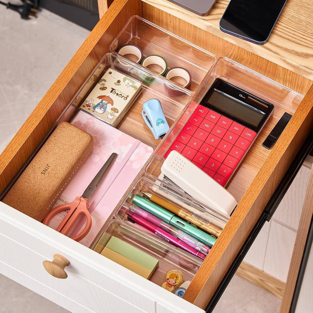 Drawer Organizer Set for Office Storage, Clear 12 In. X 2 In. Plastic Desk Organ