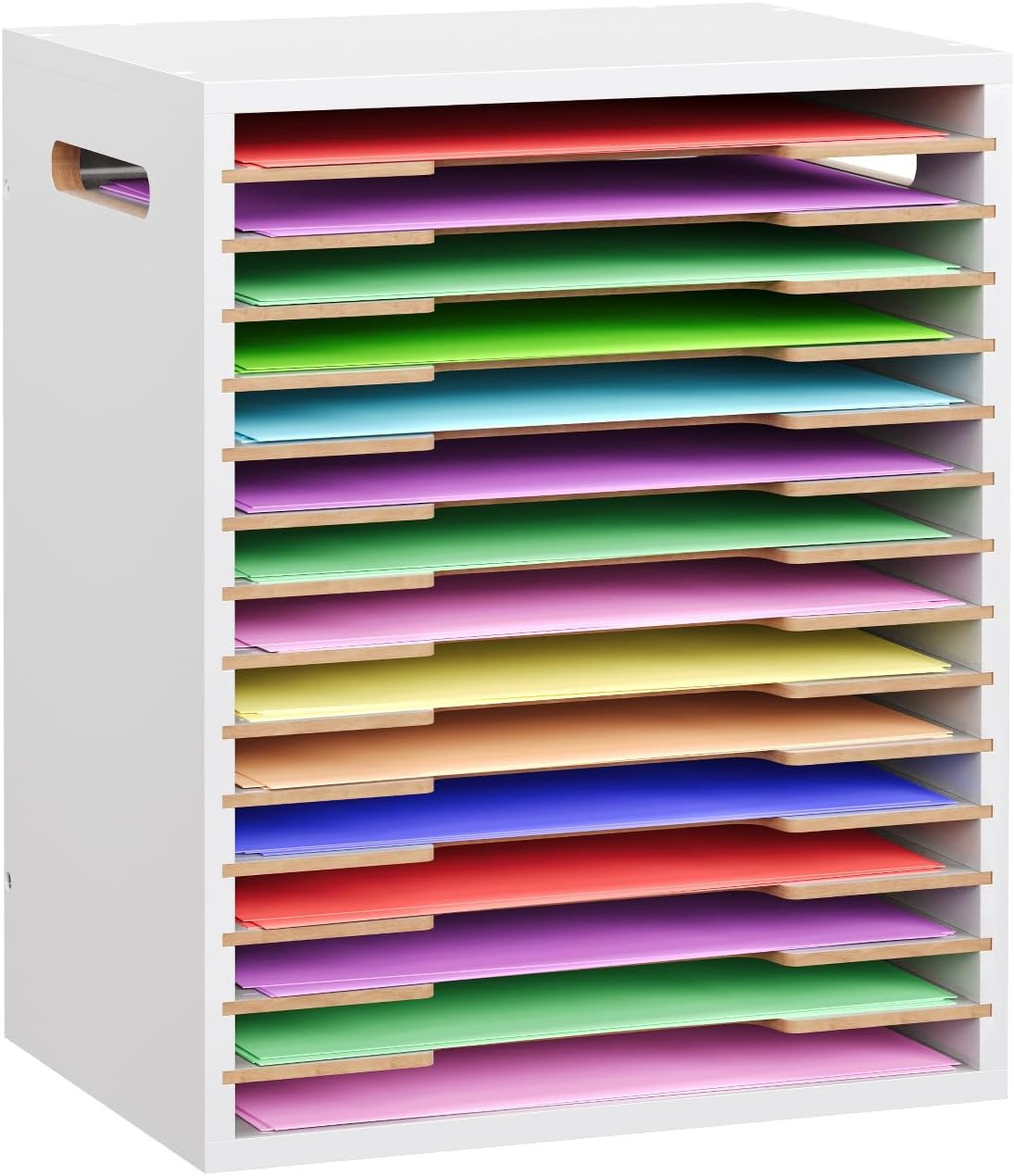 12X12 Scrapbook Paper Storage Organizer Wood, 18 Tier Desk File Organizer with H
