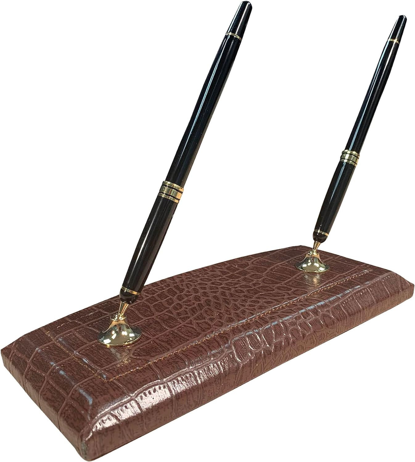 Dacasso Brown Crocodile Embossed Leather Double Pen Stand (A2004 ) NEW