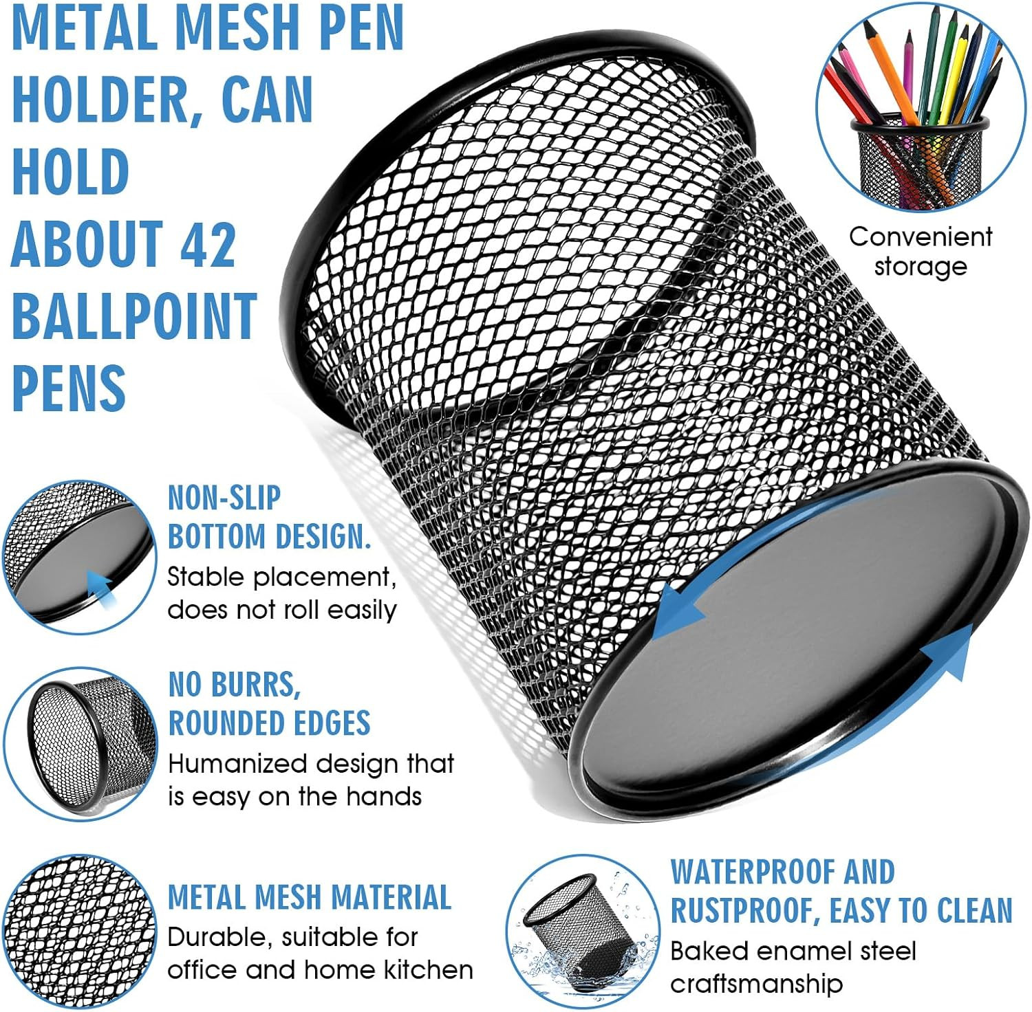 2 Pack Black Pencil Cup – Wire Mesh Pen Cup Holder for Desk, Office Pen Organize