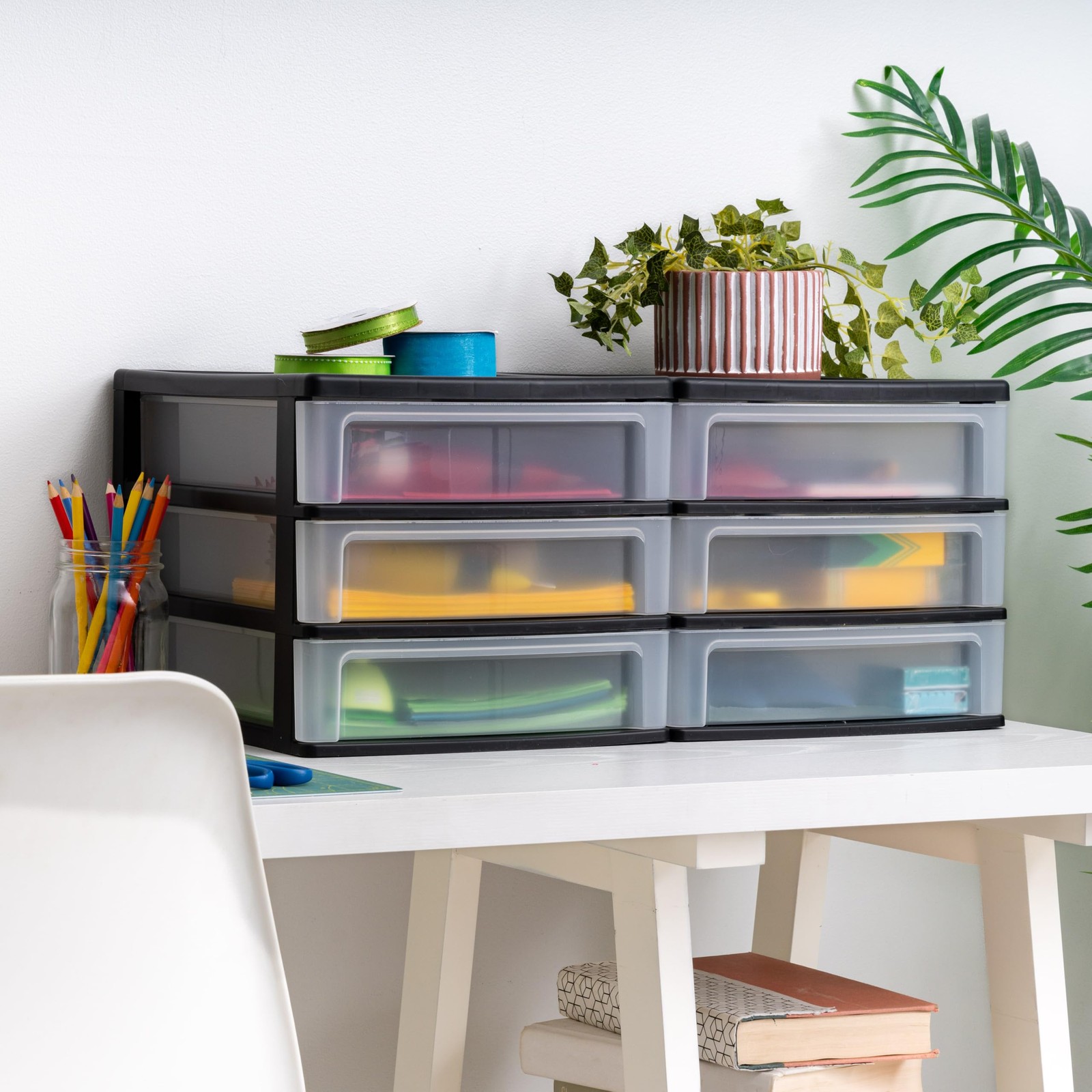 Iris Usa Plastic Stacking Desk Top 3-Drawer Storage Organizer 2-Pack For Makeup