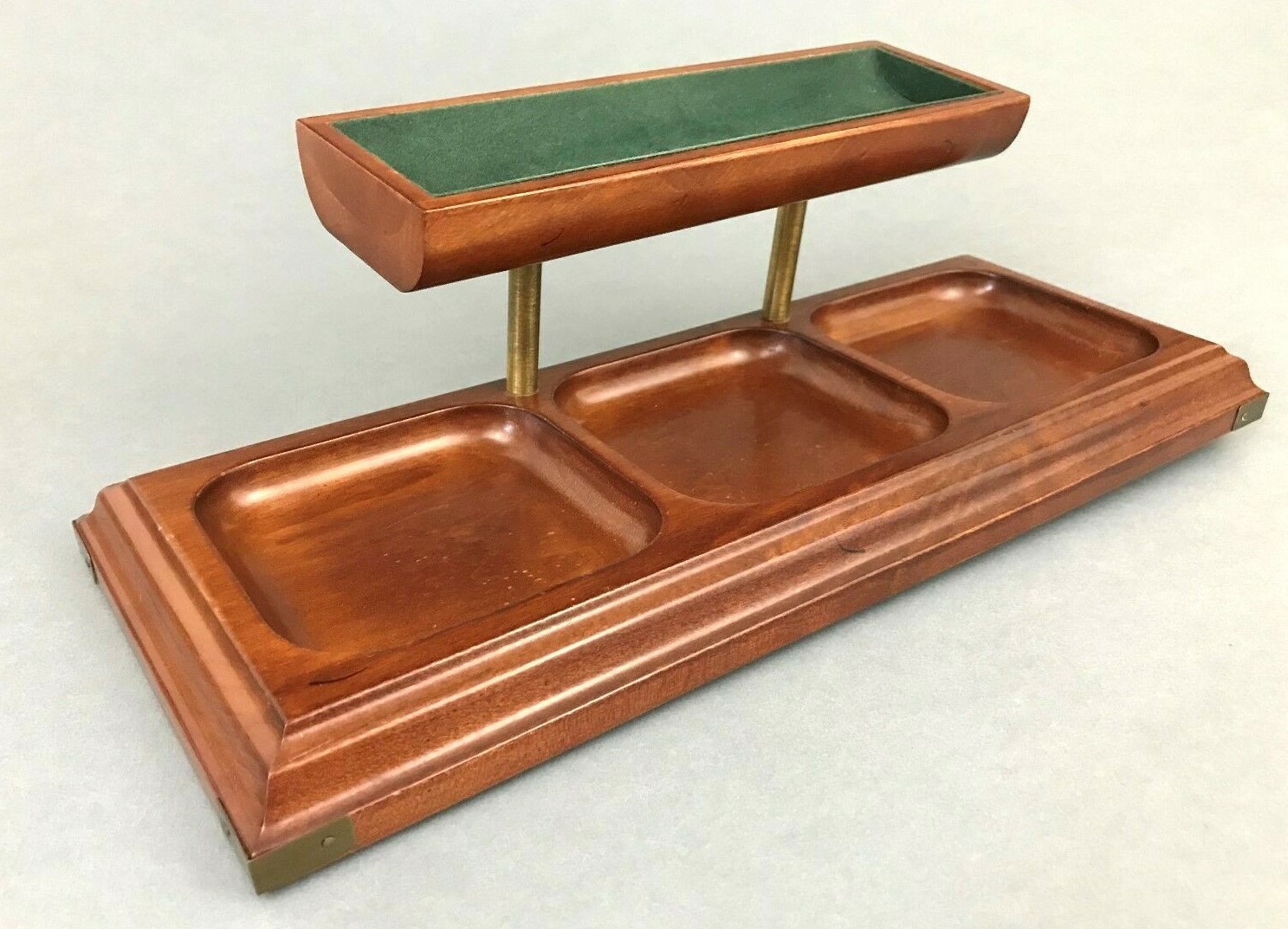 Bombay Co 1996 2 Tier Wood Office Desktop Organizer Dresser Tray Brass Corners