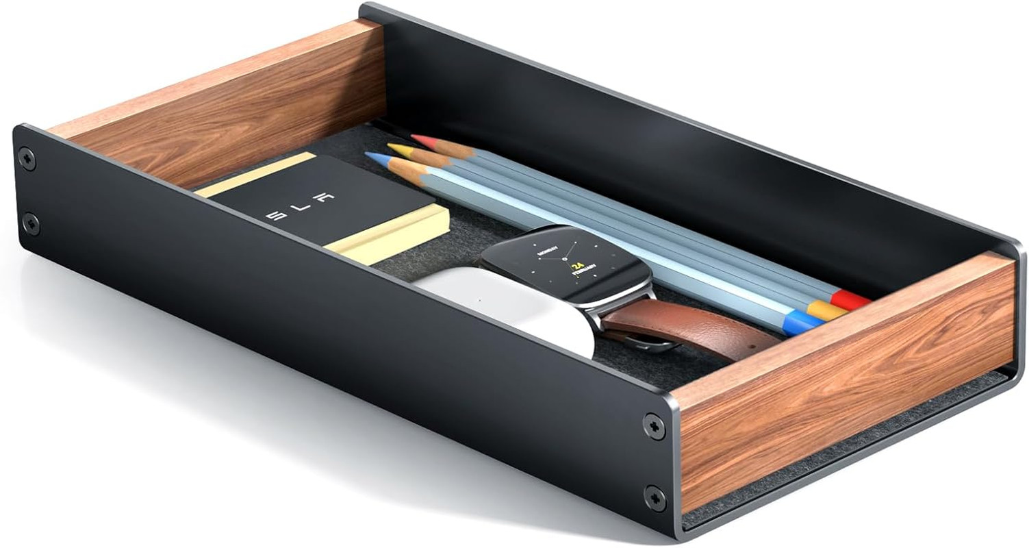 Desk Tray Organizer Drawer for Home Office, Walnut Desk Organizer Tray for Keys,