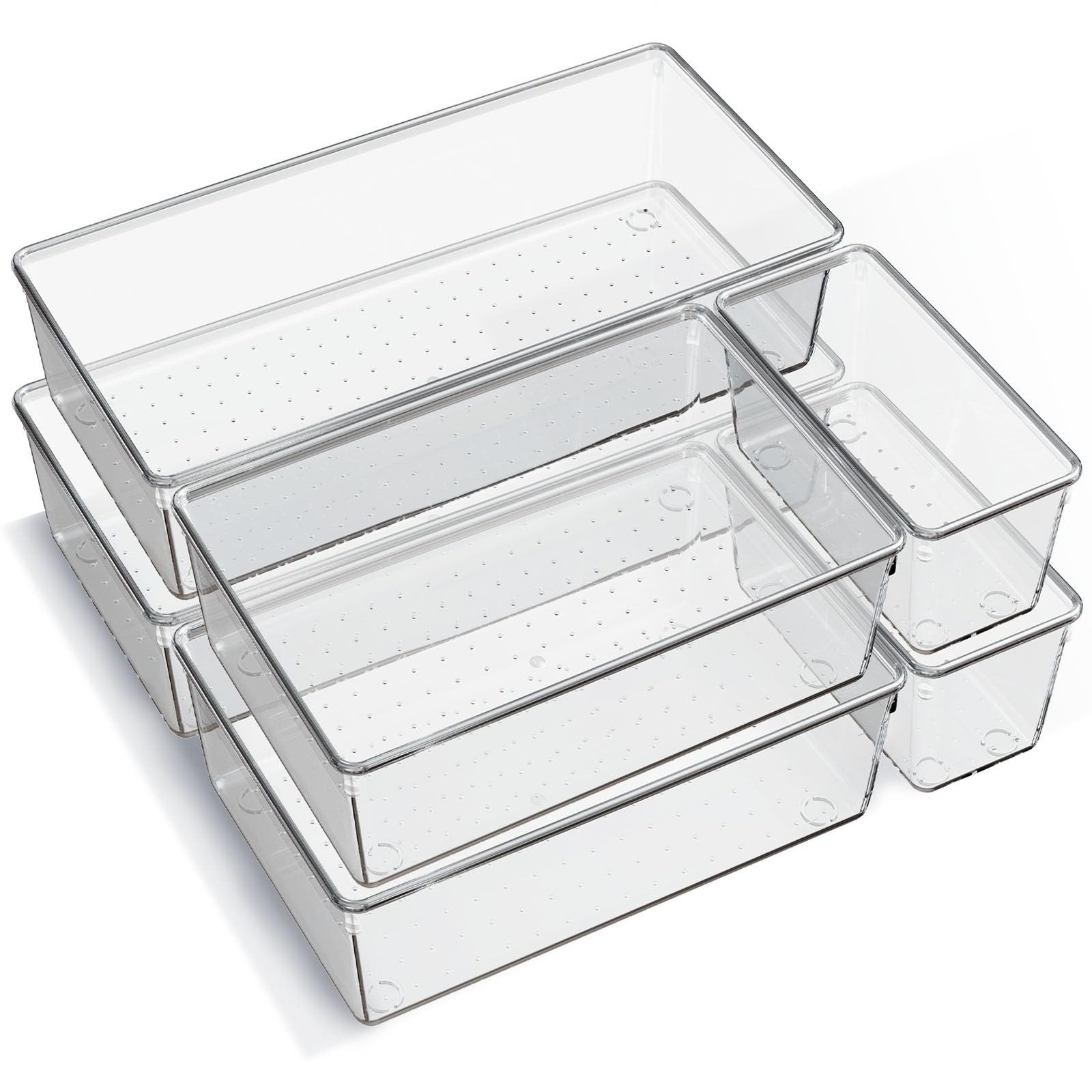 Criusia 6 Pack Large Clear Plastic Drawer Organizer Trays Acrylic Kitchen