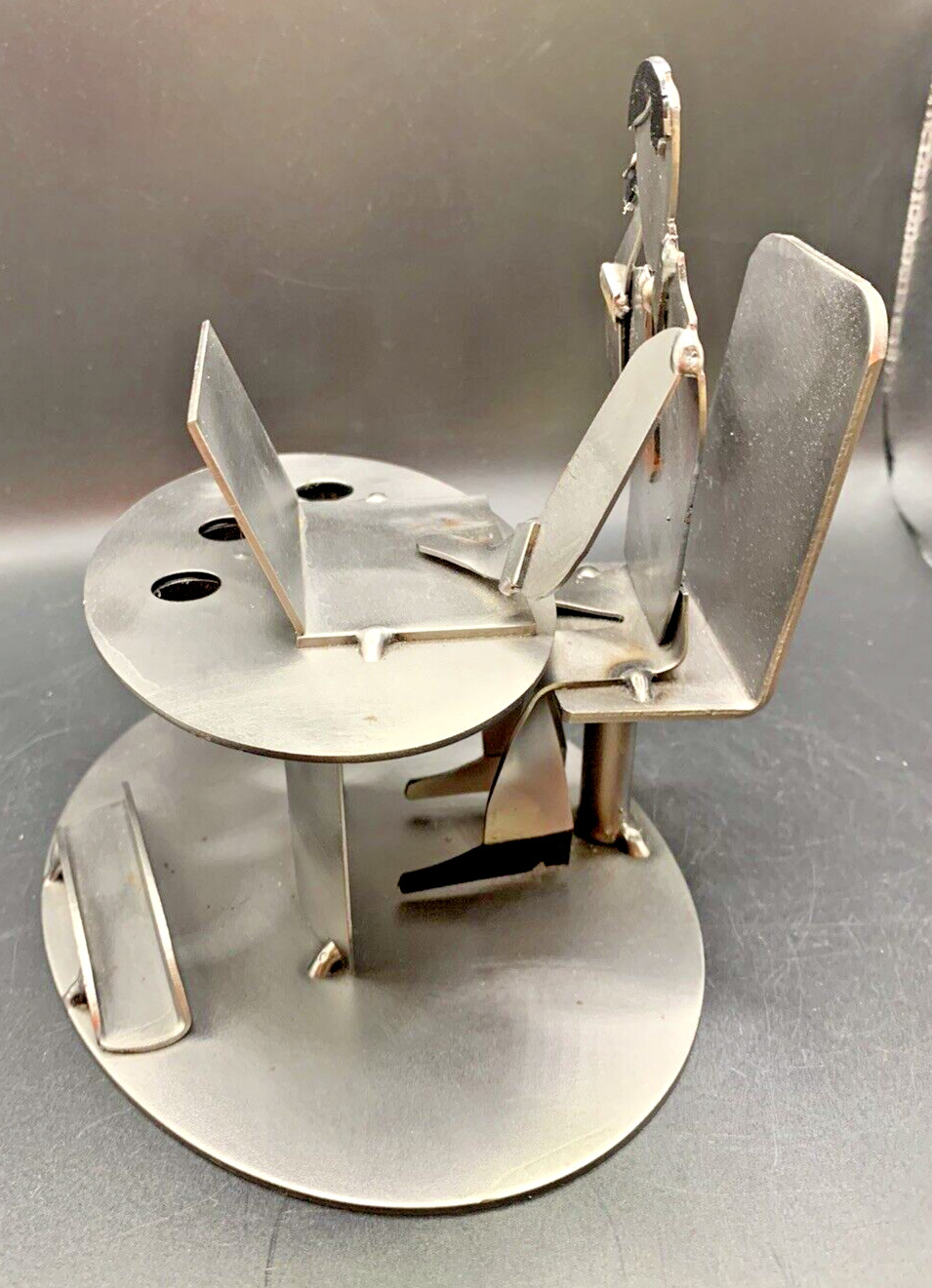 “Man Working at Desk” Desktop Organizer Handmade Welded Steel Metal 5.5 x 6″