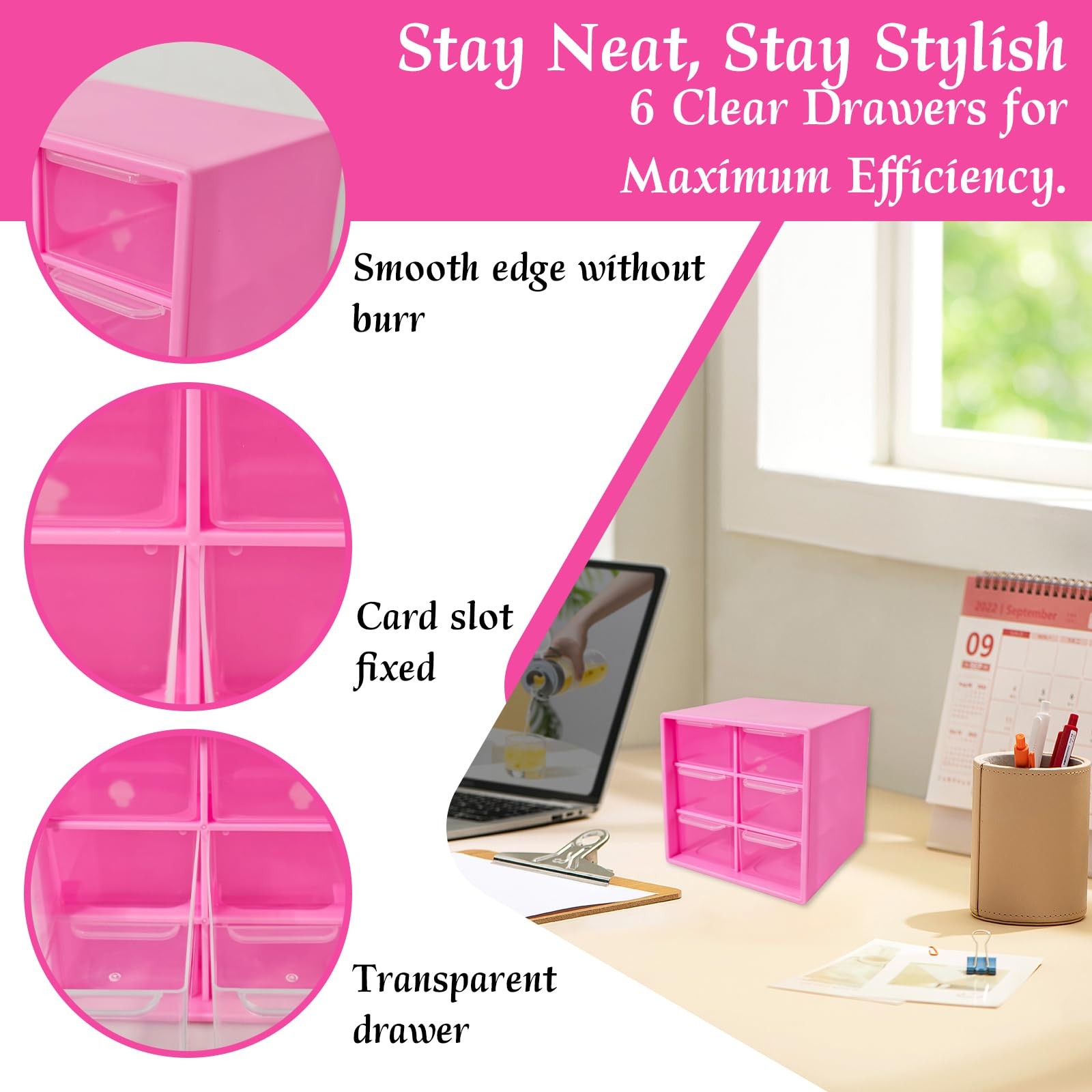 Small Drawer Organizer for Desk, 4.7″ x x 3.8″ Desktop Rose Red