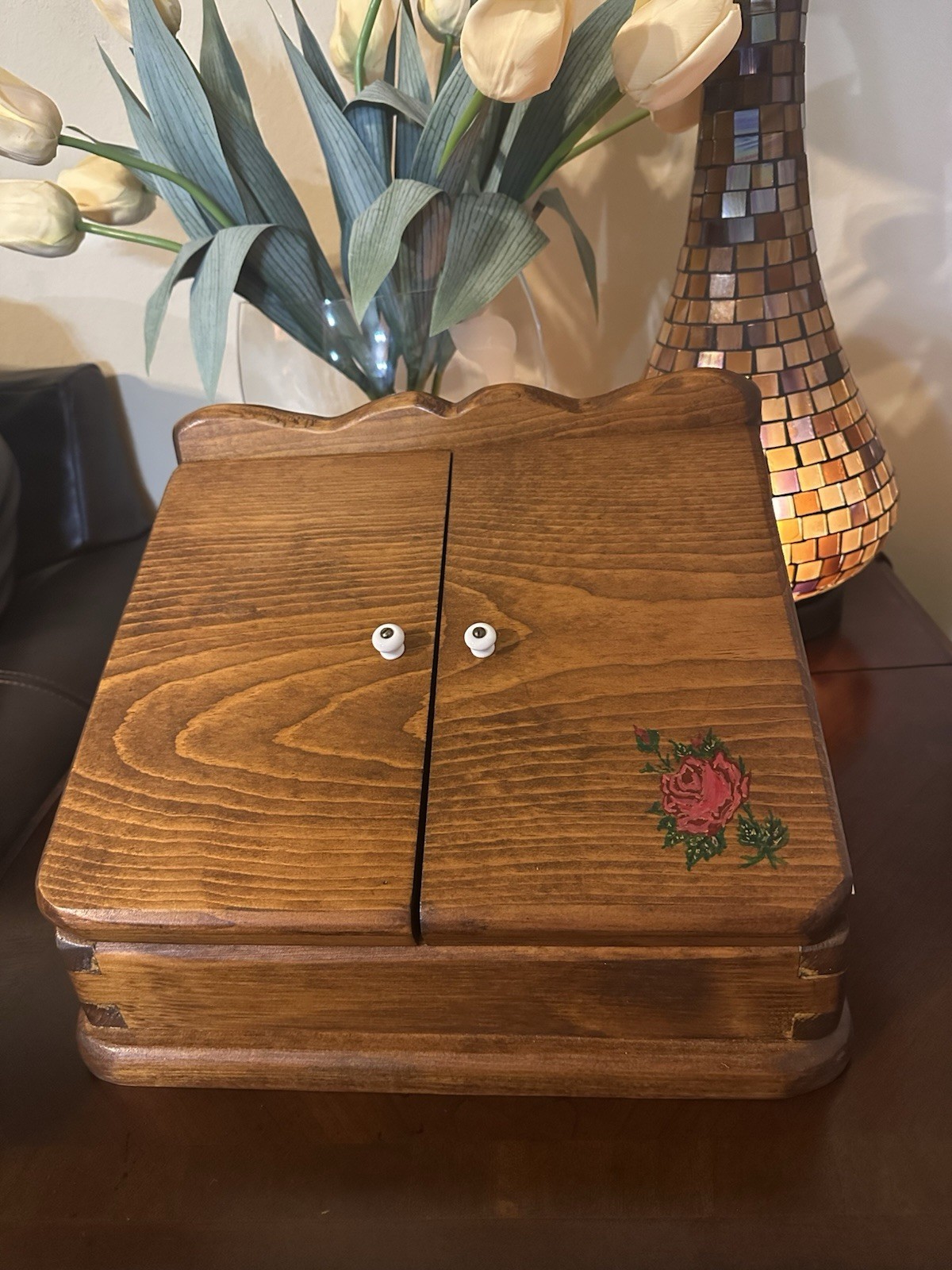 Vintage Handmade Oak Stationery/Mail Organizer 12” Wide X 9” Tall X 10” Deep