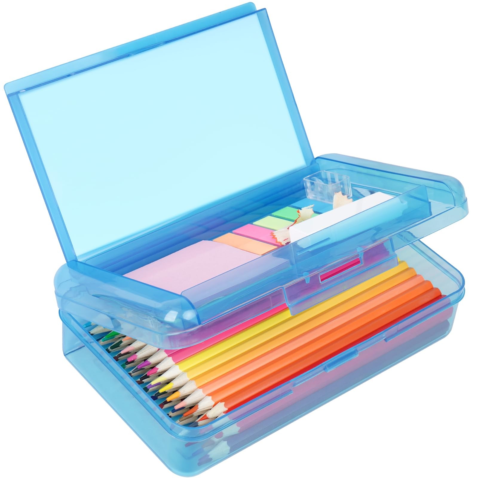 Plastic Pencil Box, Large Capacity Pencil Case, Pencil Boxes Double Layer Blue