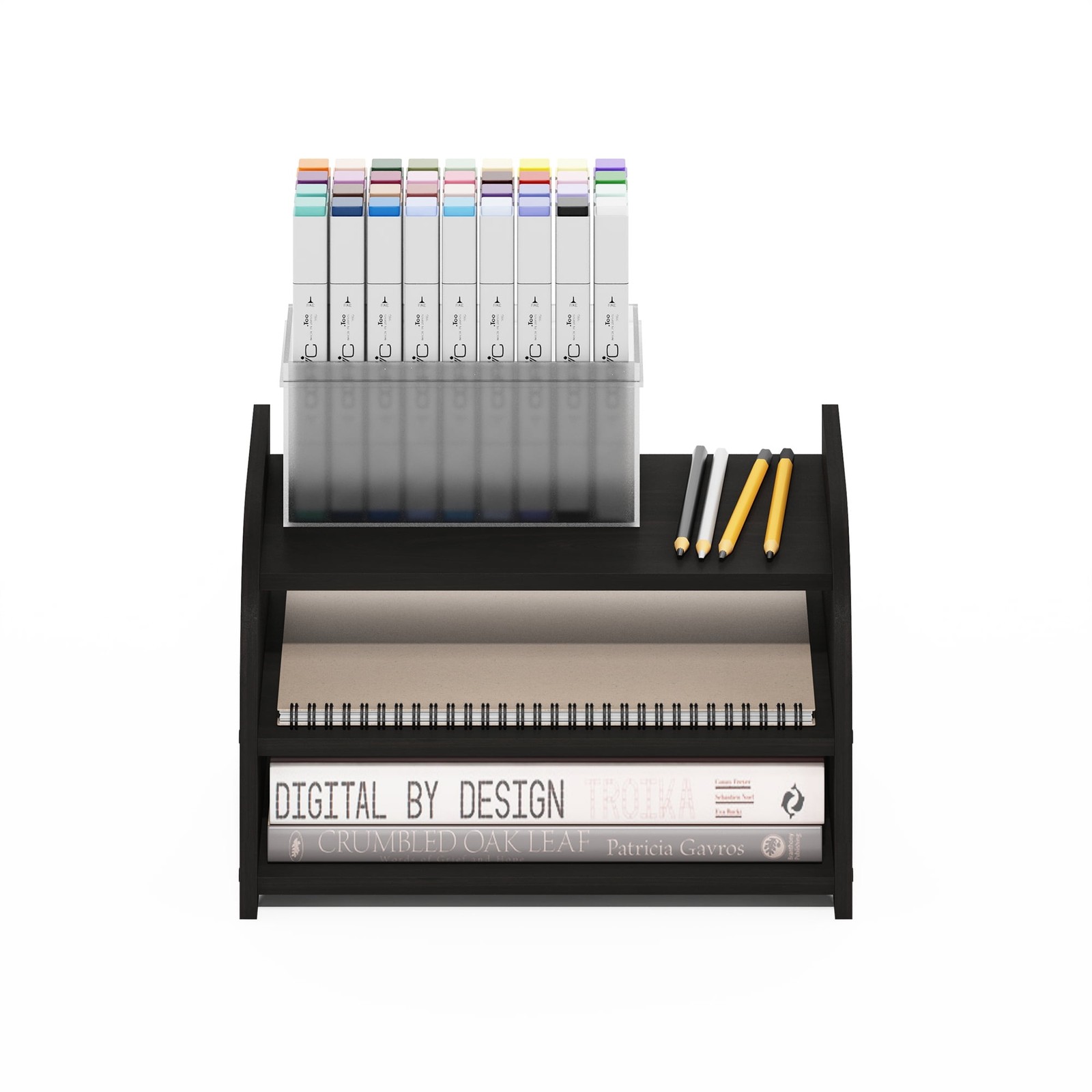 3-Tier Desk Top Organizer W/ Shelves For Papers & Supplies Wood Finish