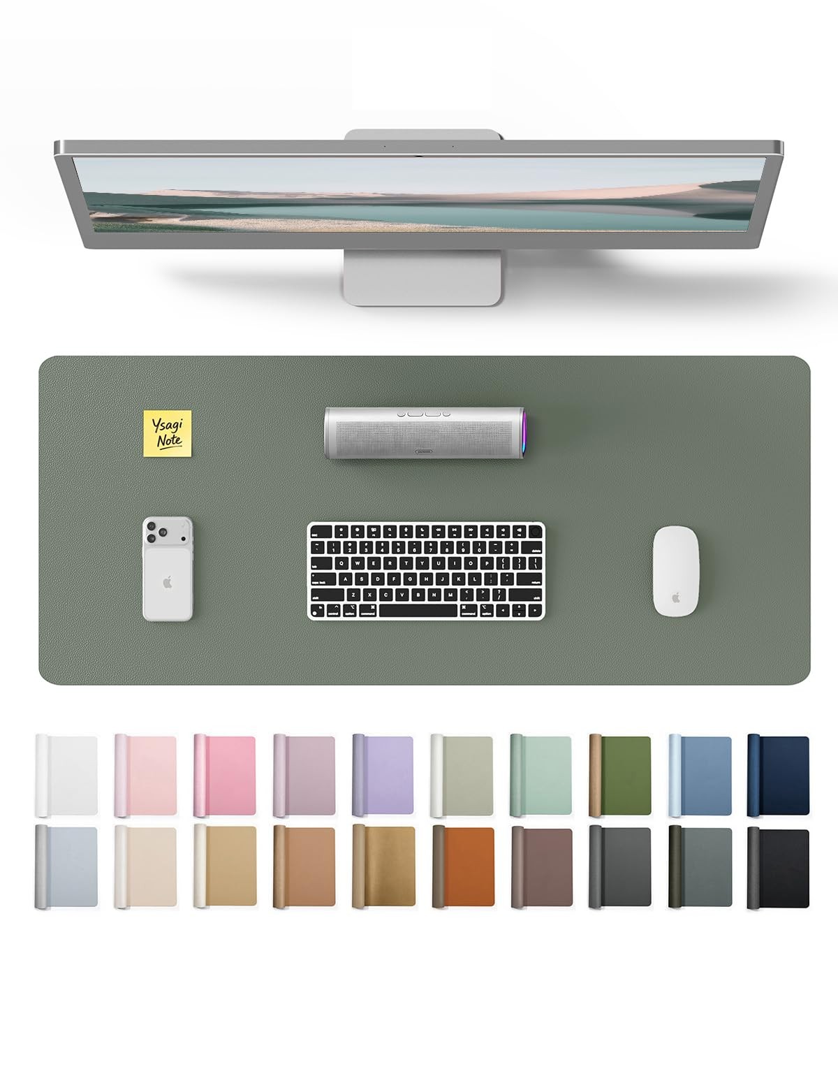 YSAGi Leather Desk Pad Protector, Office Mat, 23.6″ x 13.8″, Dark Green