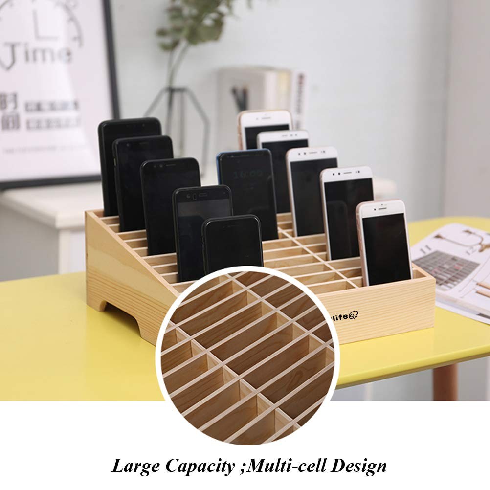 Serlife Wood Cell Phones Storage Box Pencil Mobile Phone Holder Classroom Des…