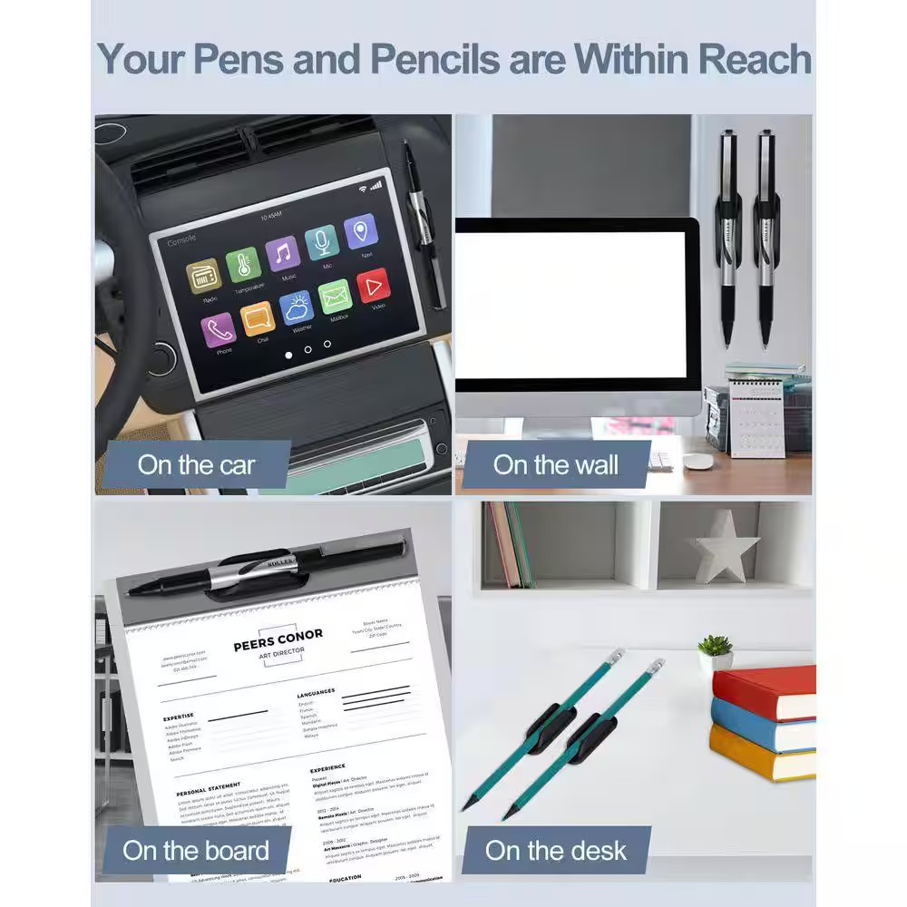 10-Pck Silicone Adhesive Pen Holders for Desk, Walls, Clipboards-Flexible Pencil