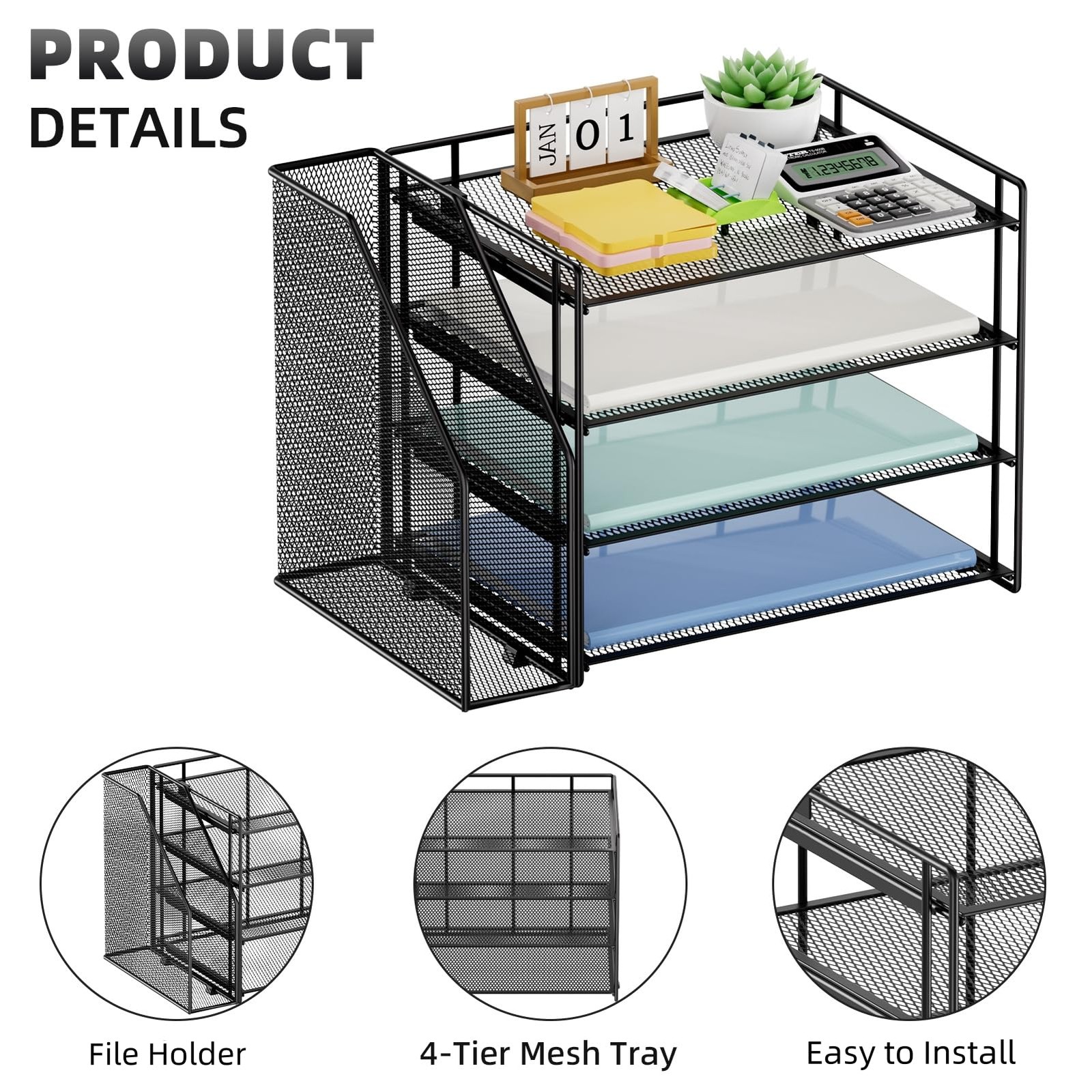 Desk Organizer 4-Tier Paper Letter Tray with File Holder – Ideal for Home Office