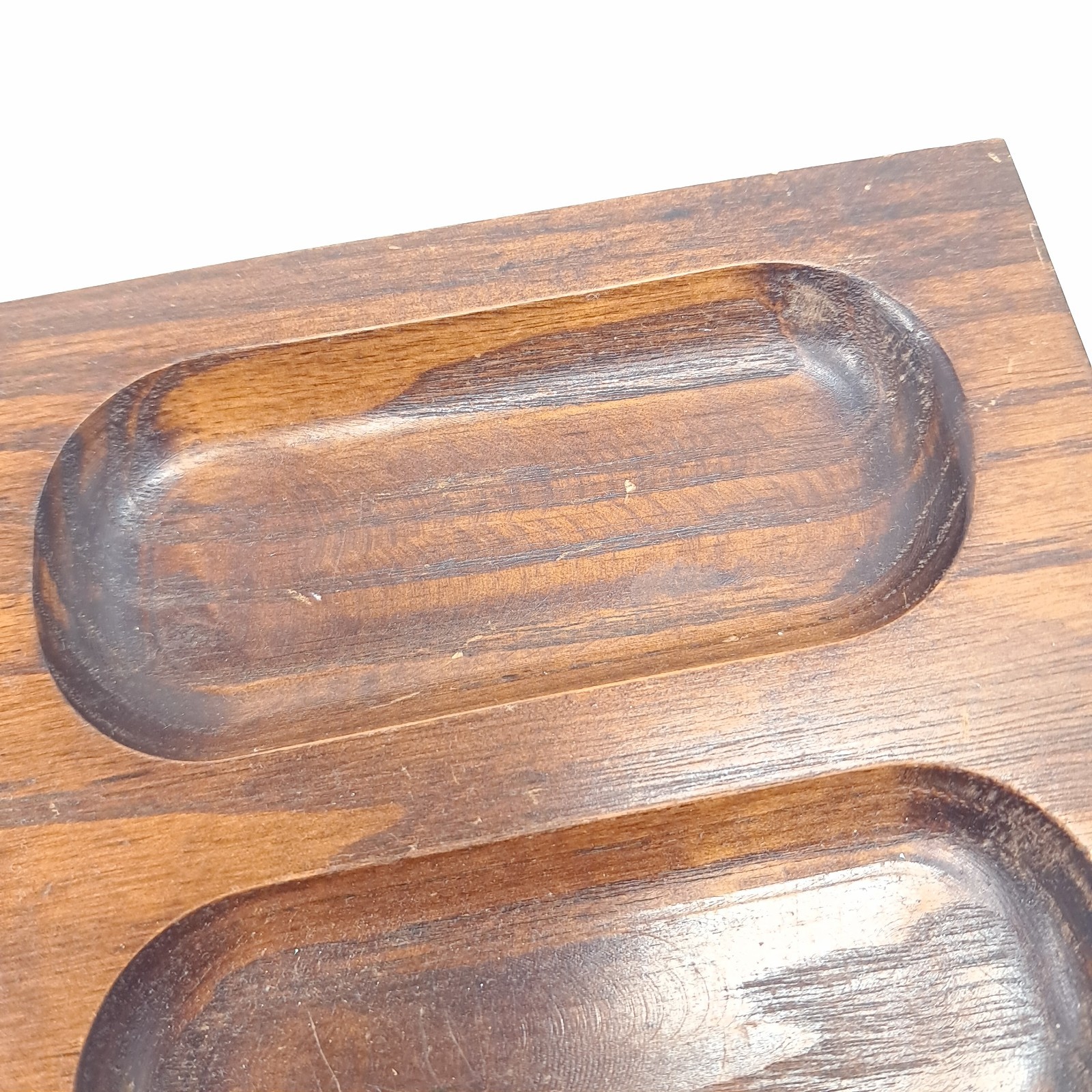 Vintage wood brass rail Desk Organizer Valet Tray office stationary mail paper