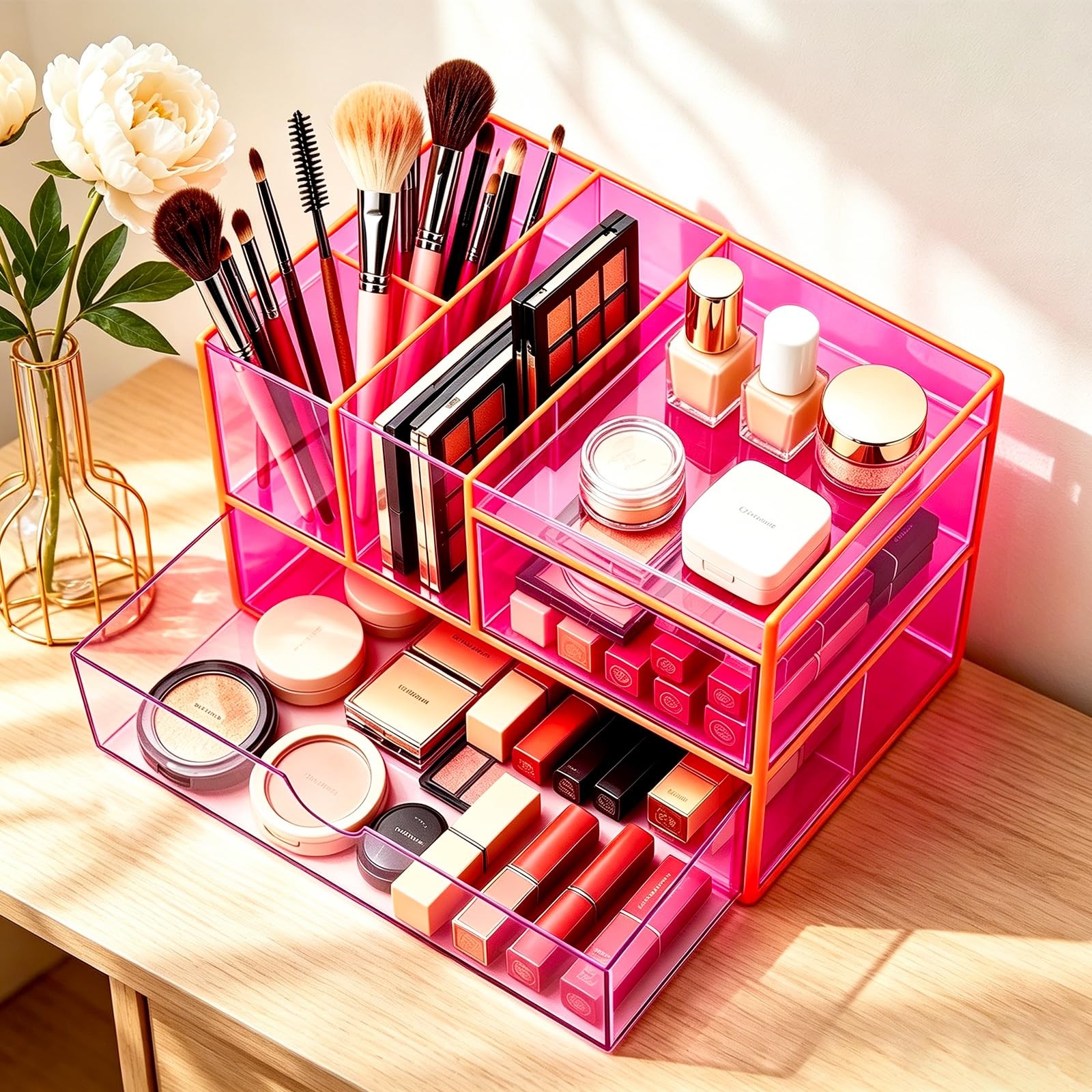 Desk Organizer with Drawers Acrylic Desktop Organizer Pen Holder Caddy for Of…