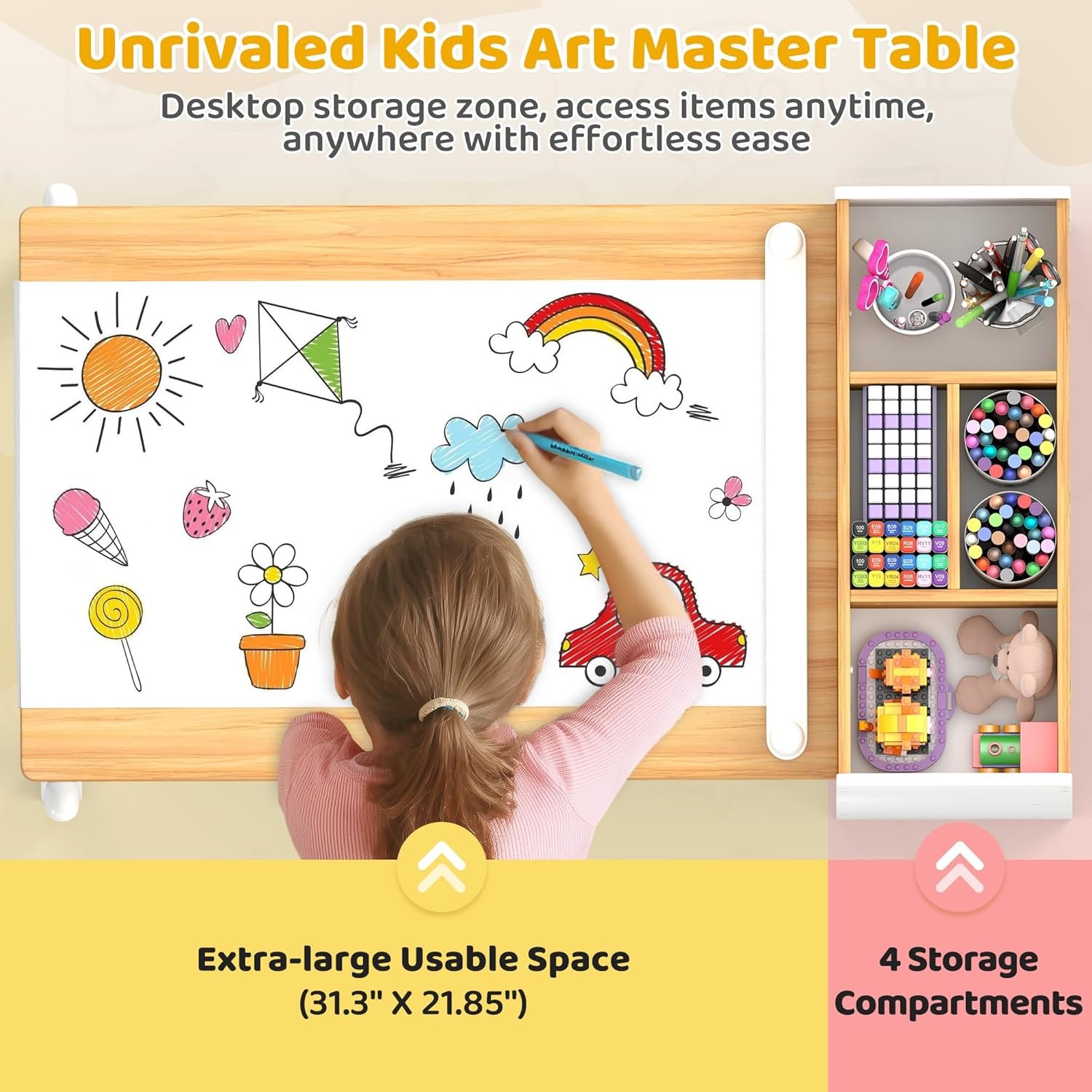 Kids Art Table and Chair Set, Craft and Play Wood Activity Table with