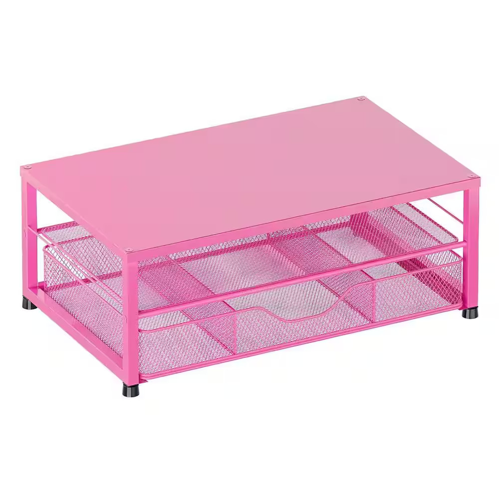Red 15.5 In. X 6.3 In. Metal Modern Desk Organizers with Drawer and 2 Pen Holder