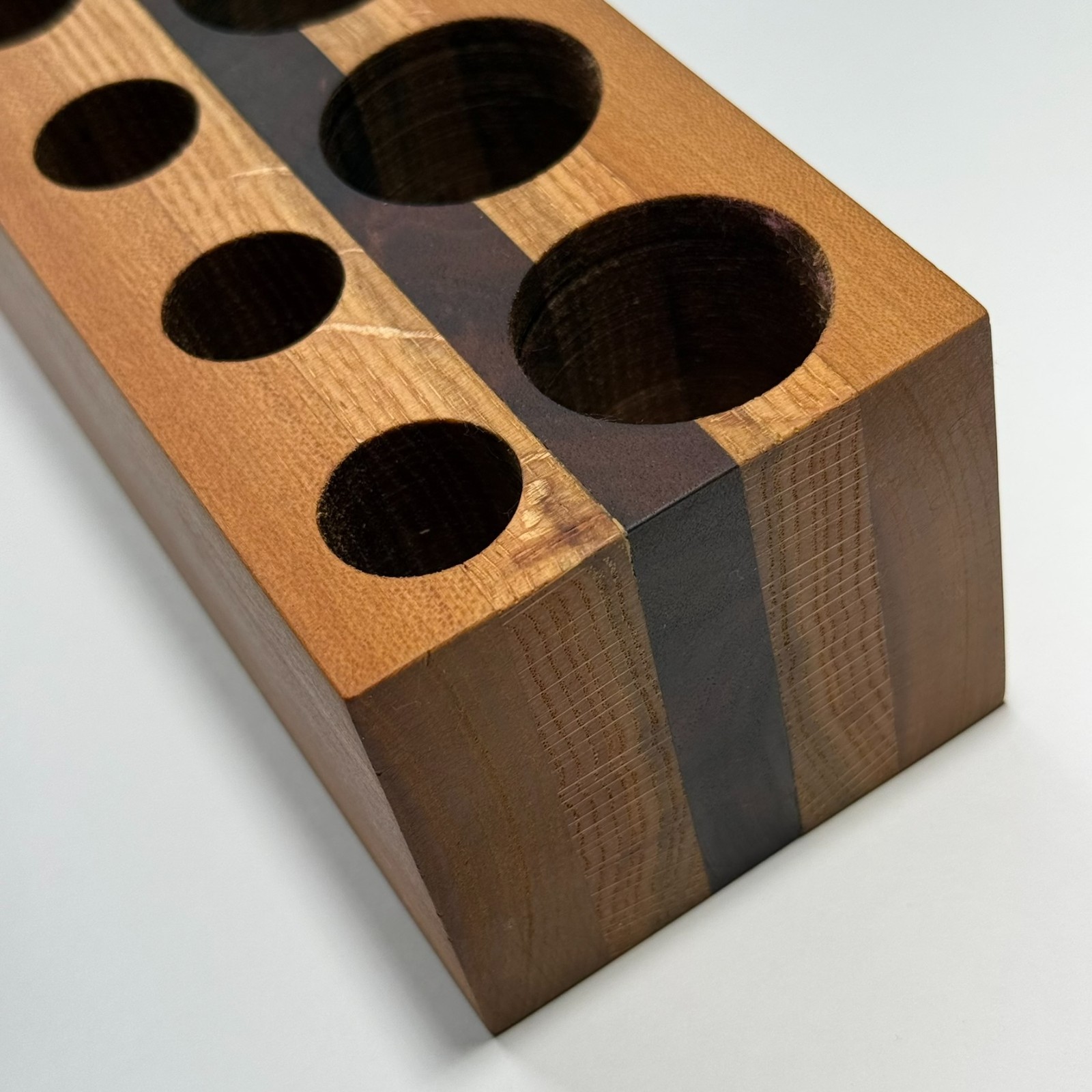 Handmade Oak Cherry Walnut Desk Caddy – 1″ & 1 5/8″ Holes, Large Wood Organizer