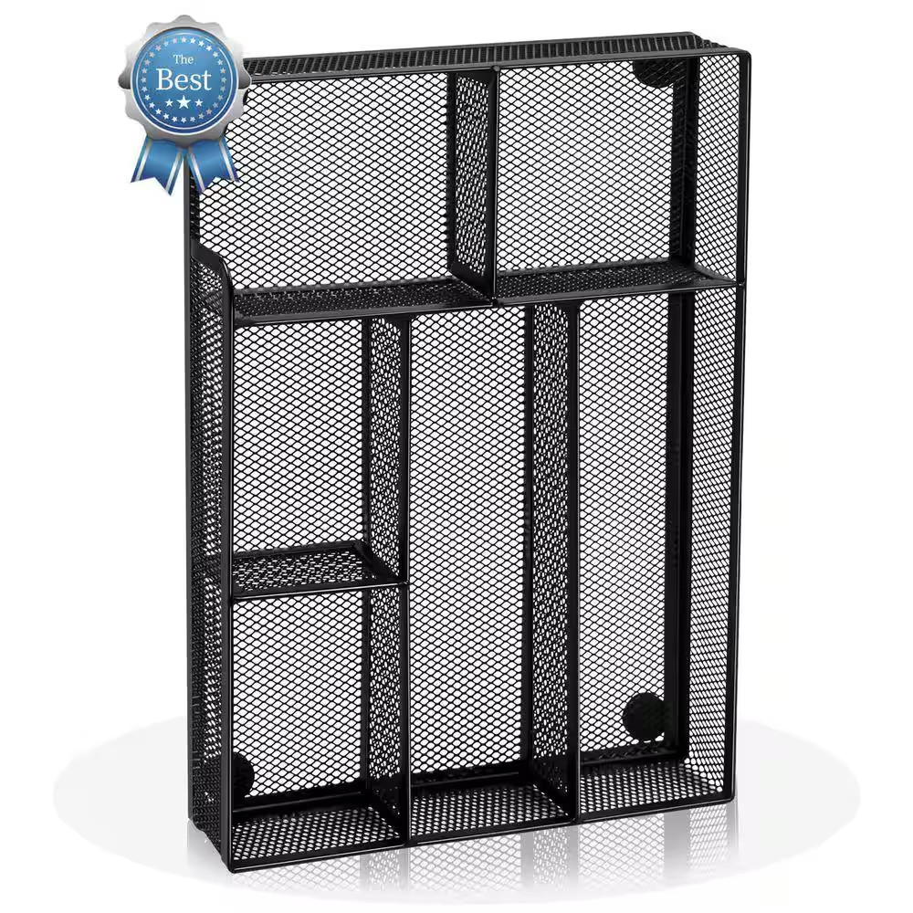 Black 12 in X 8 in Metal Mesh Desk Drawer Organizer Box with 6 Compartments for