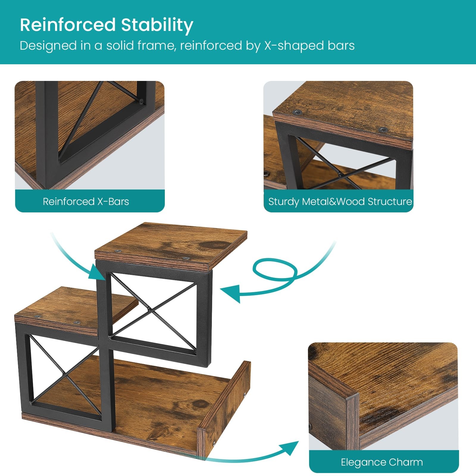 ELITEROO Desk 9.25 inches x 11.8 x 11.4 inches, Rustic Brown Black