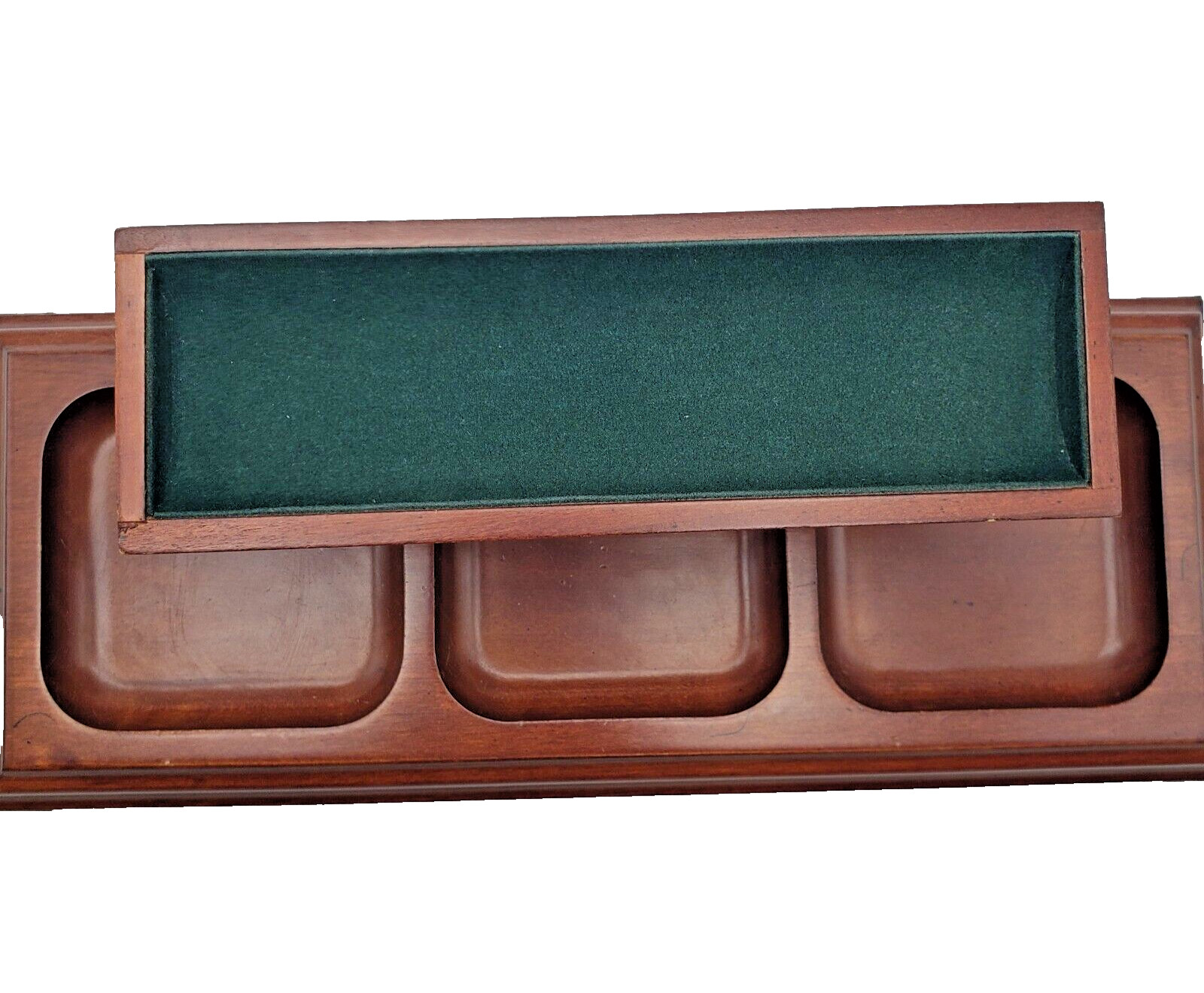 Vintage BOMBAY Wood Office Desktop Dresser Tray Organizer Brass Corners 1996