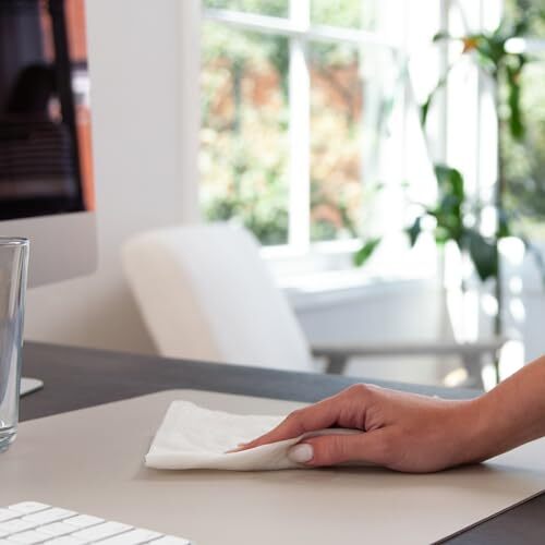 Smead Desk Pad, Vegan Leather Desk Mat with Non-Slip Small (23.6″x13.7″) Beige