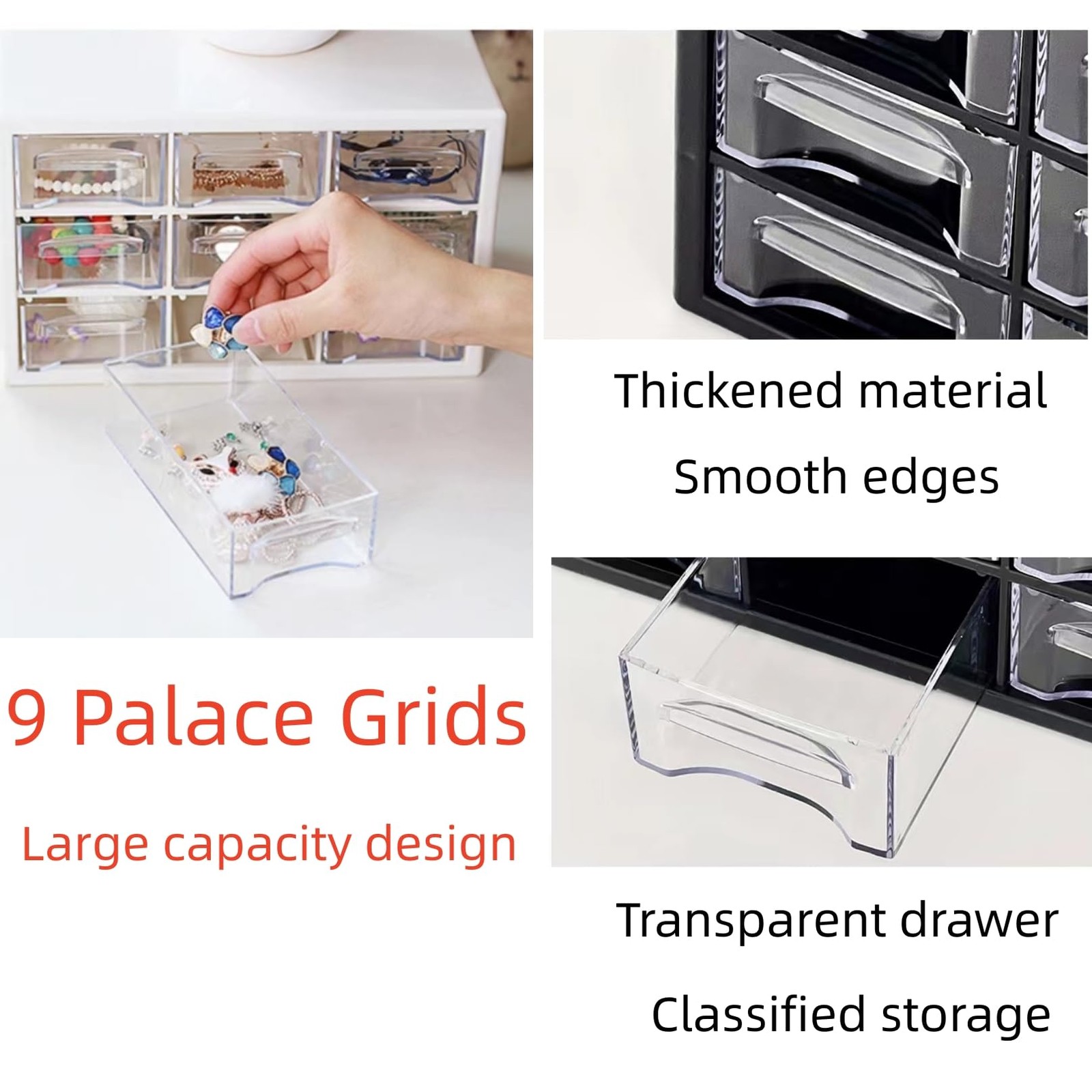 1 PCS Large Desktop Drawer Organizer 9 Clear Drawers 10.04×6.30×6.10 In Black