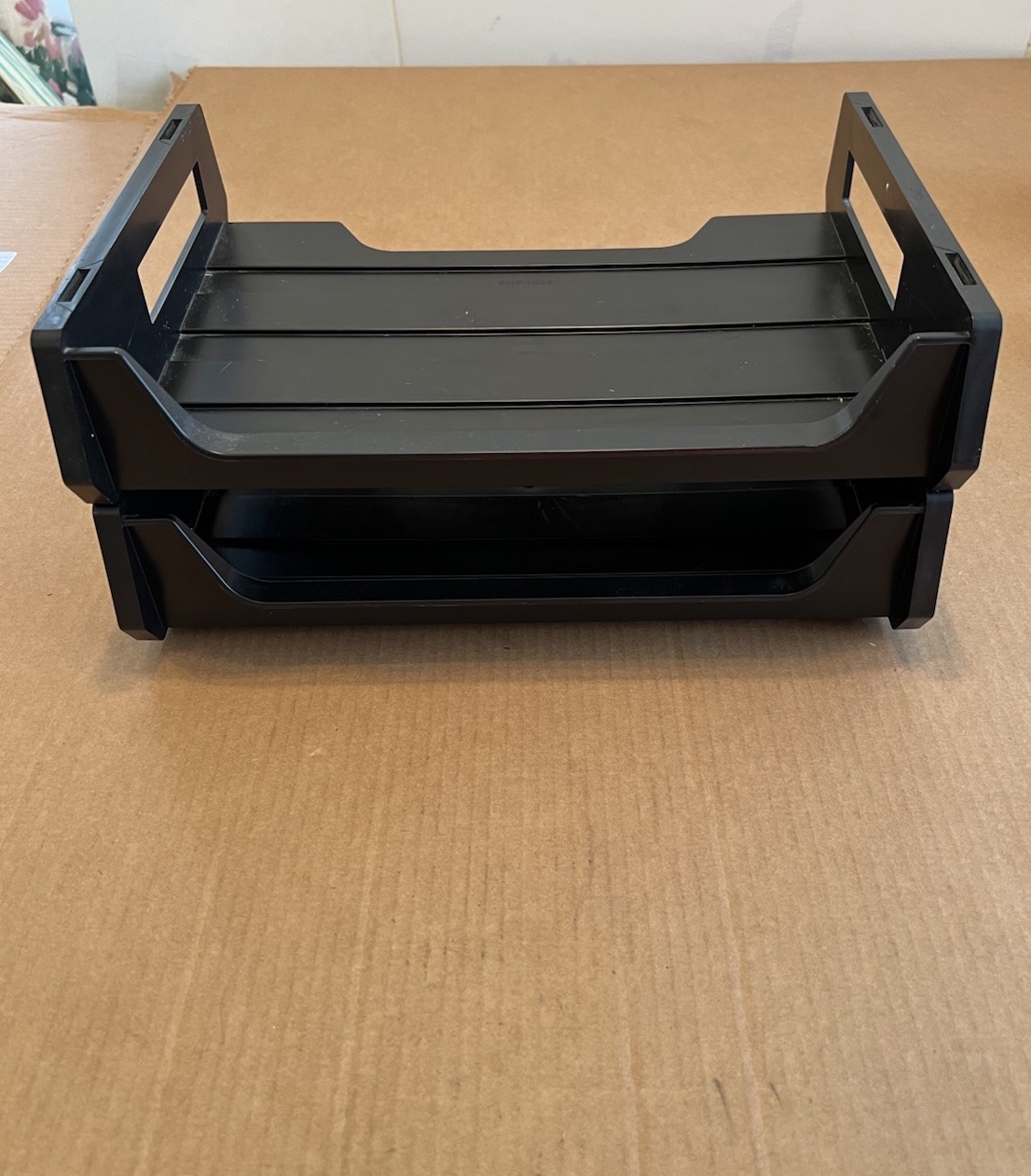 2-stacking Plastic Desk Organizer letter paper bill form Tray 12 x 8-1/2 x 5”