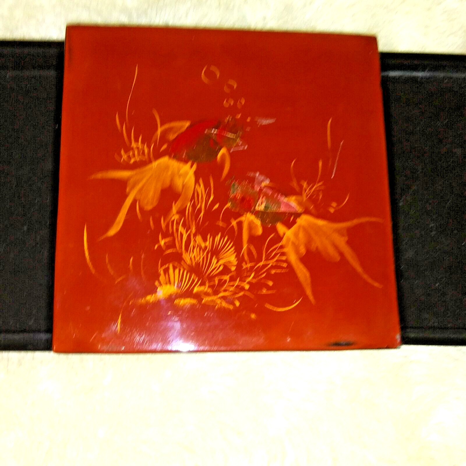 Art Wood Painting Vietnamese lacquer Goldfish 3pc trinket Box