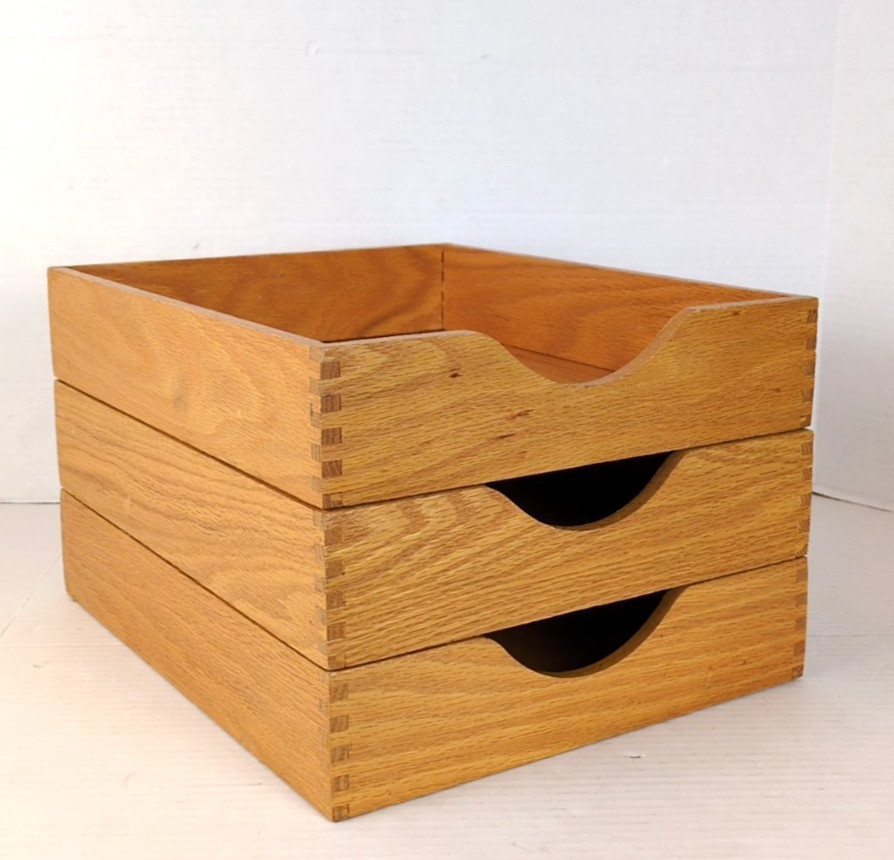 3 Vintage Hedberg 721 Letter Size Wood Desk Trays Dovetail Joints