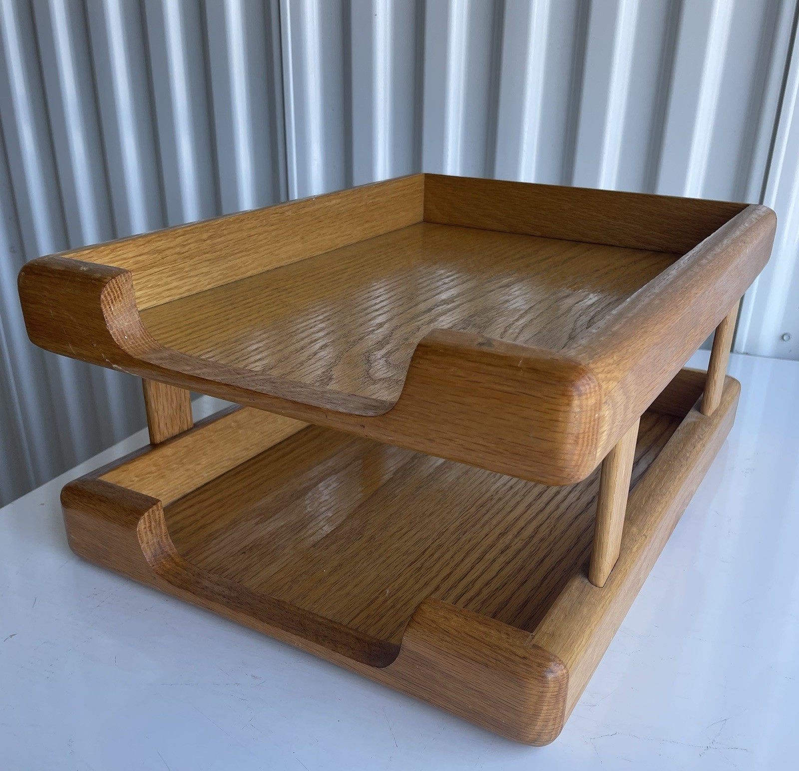 Vintage Oak Letter In/Out Box Desk Accessory MCM Office Gear