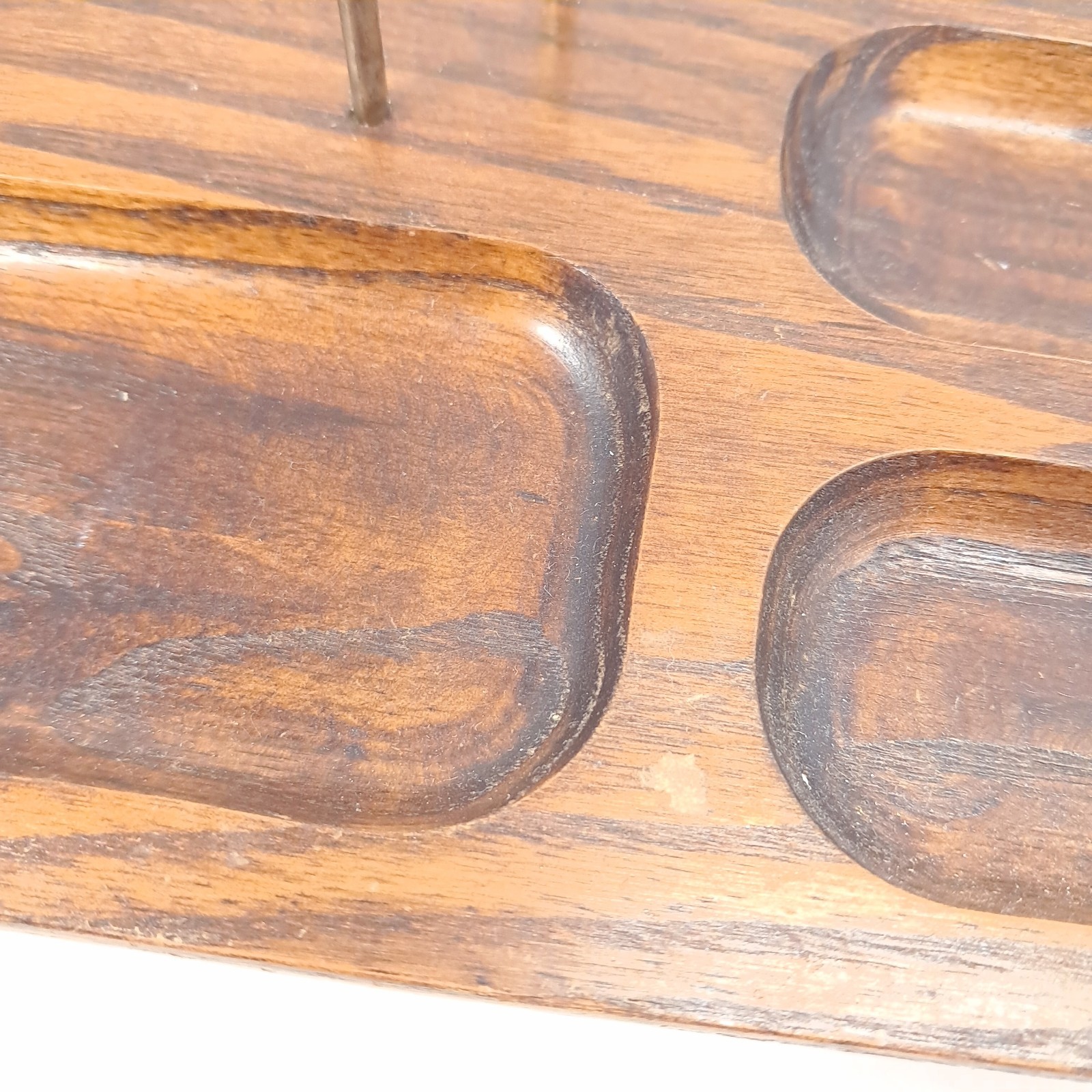 Vintage wood brass rail Desk Organizer Valet Tray office stationary mail paper