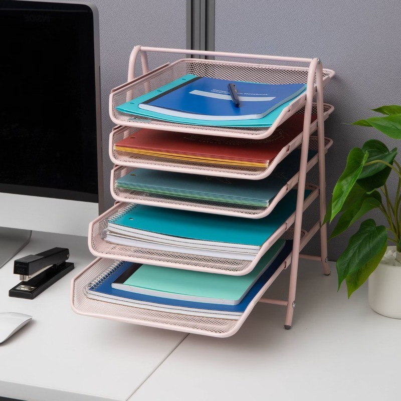 5-Tier Paper Tray, Desktop Organizer, File Storage, Office, Metal Mesh