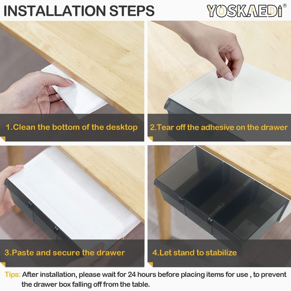 3 PCS Under Desk Drawer Storage Large Desk Attachment Slide Out White Plastic