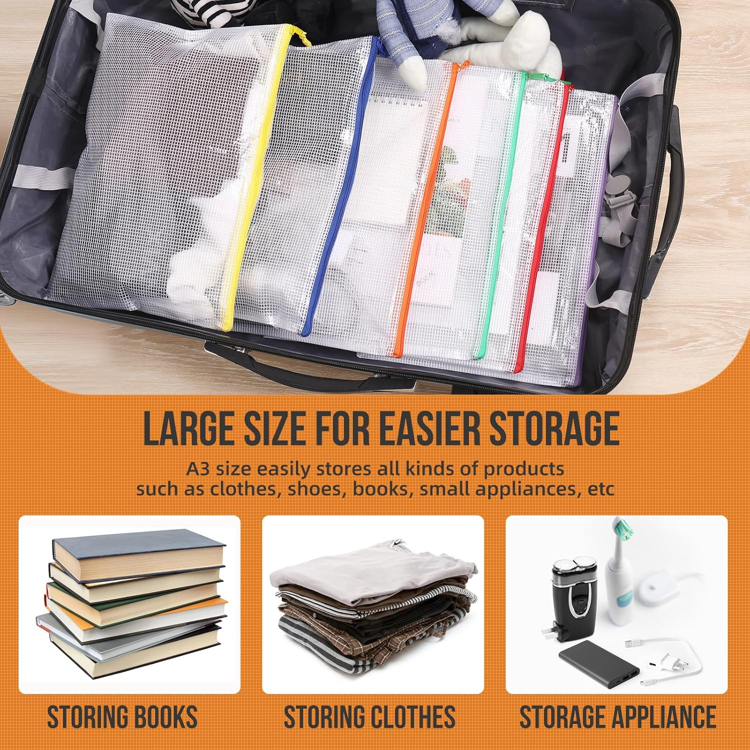 24Pcs Mesh Zipper Pouch File Bags Puzzle Storage Bags, A3 17X12 Inches Large Reu