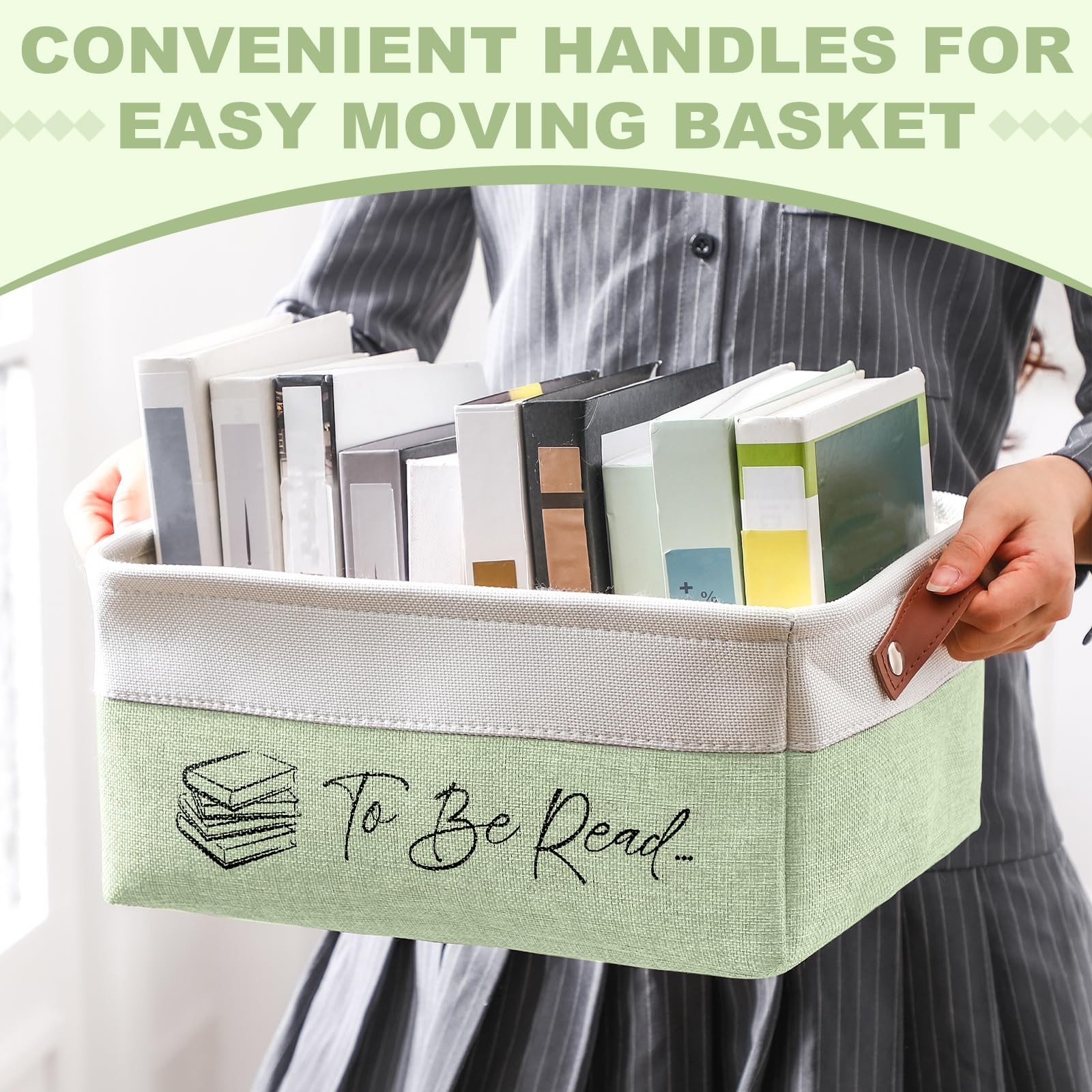TBR To Be Read List Wooden Fabric Book Storage Basket Bin Bookworm Gift Case