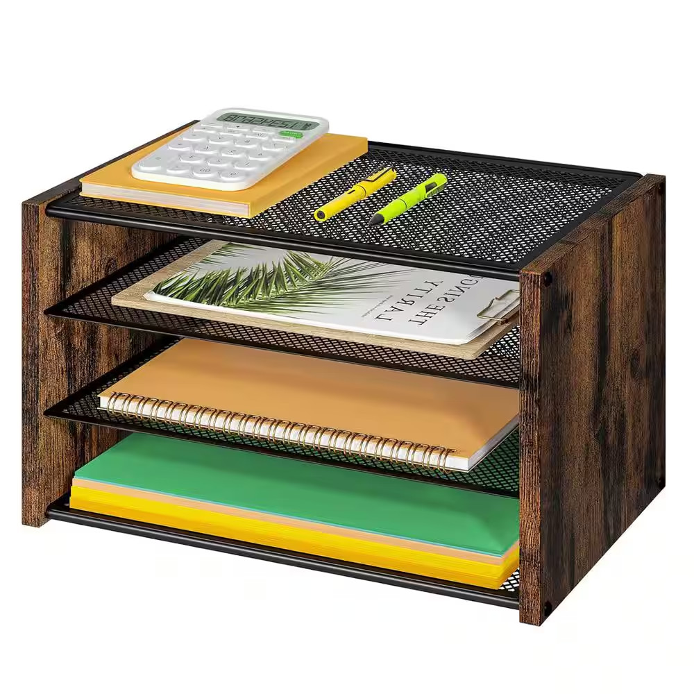 Rustic Brown 13.6 In. X 8.6 In. Wood Modern Desk File Organizer