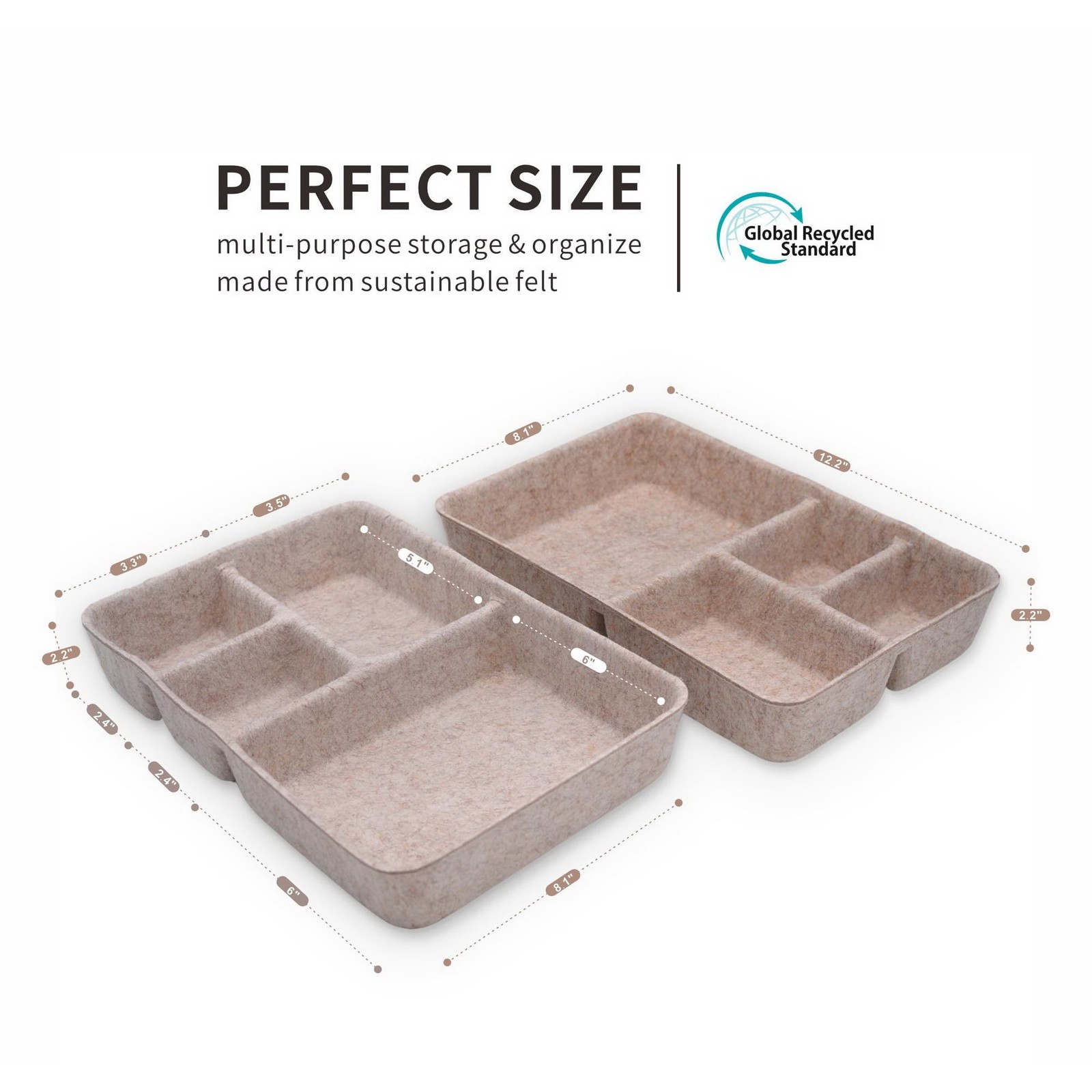 Oatmeal Felt Drawer Organizer Tray 4 Compartments Closet Kitchen Divider