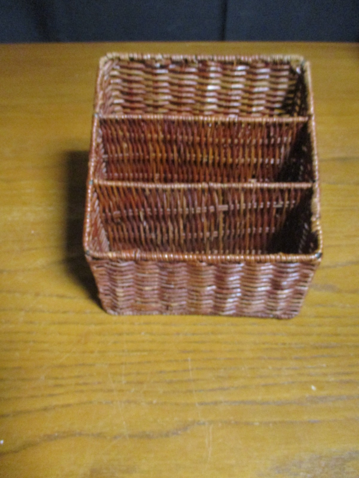 Vintage Woven Wicker Rattan Mail Holder – Brown – 3 Compartments – Desk Top